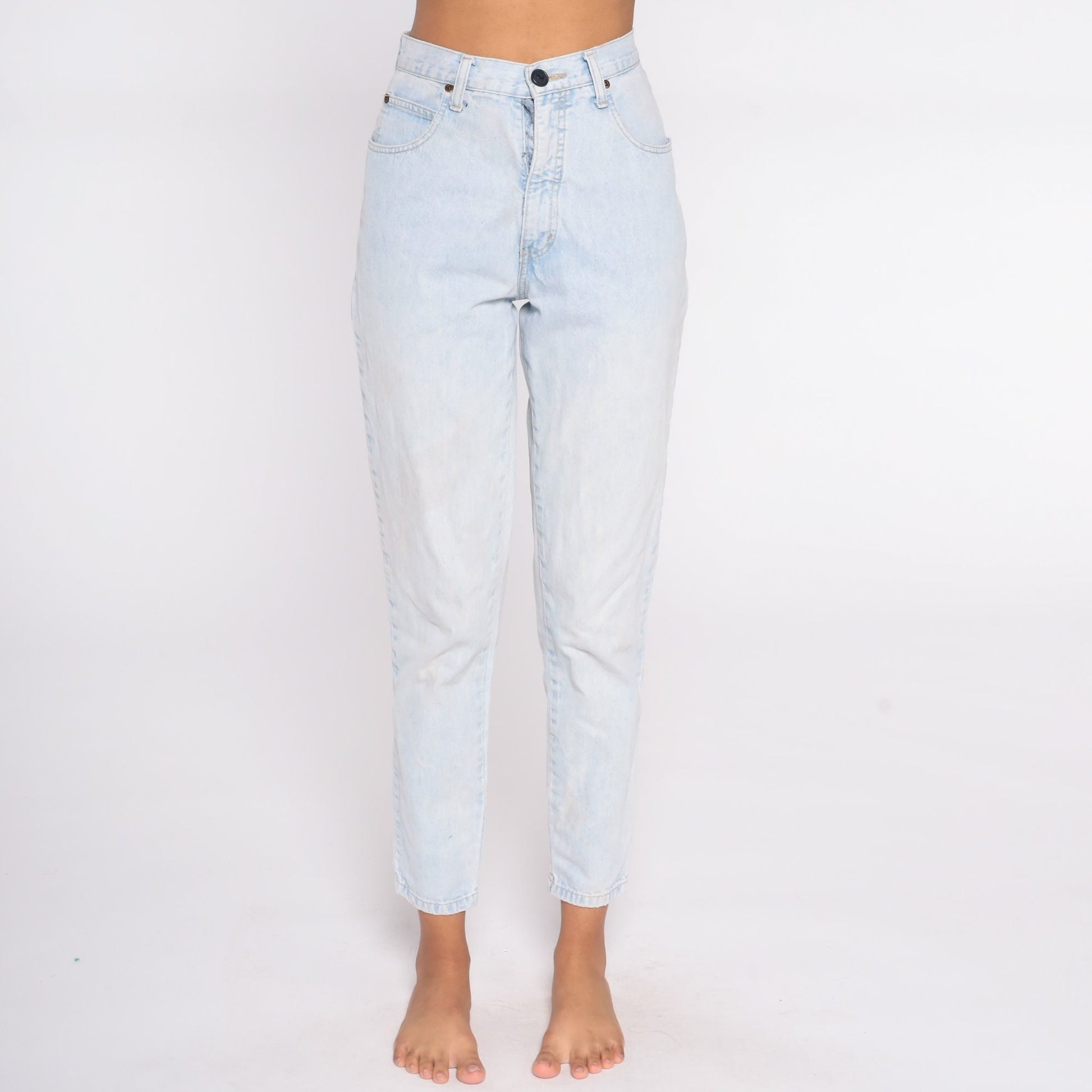 80s Acid Wash High Waist Mom Jeans Blue Denim Tapered Small