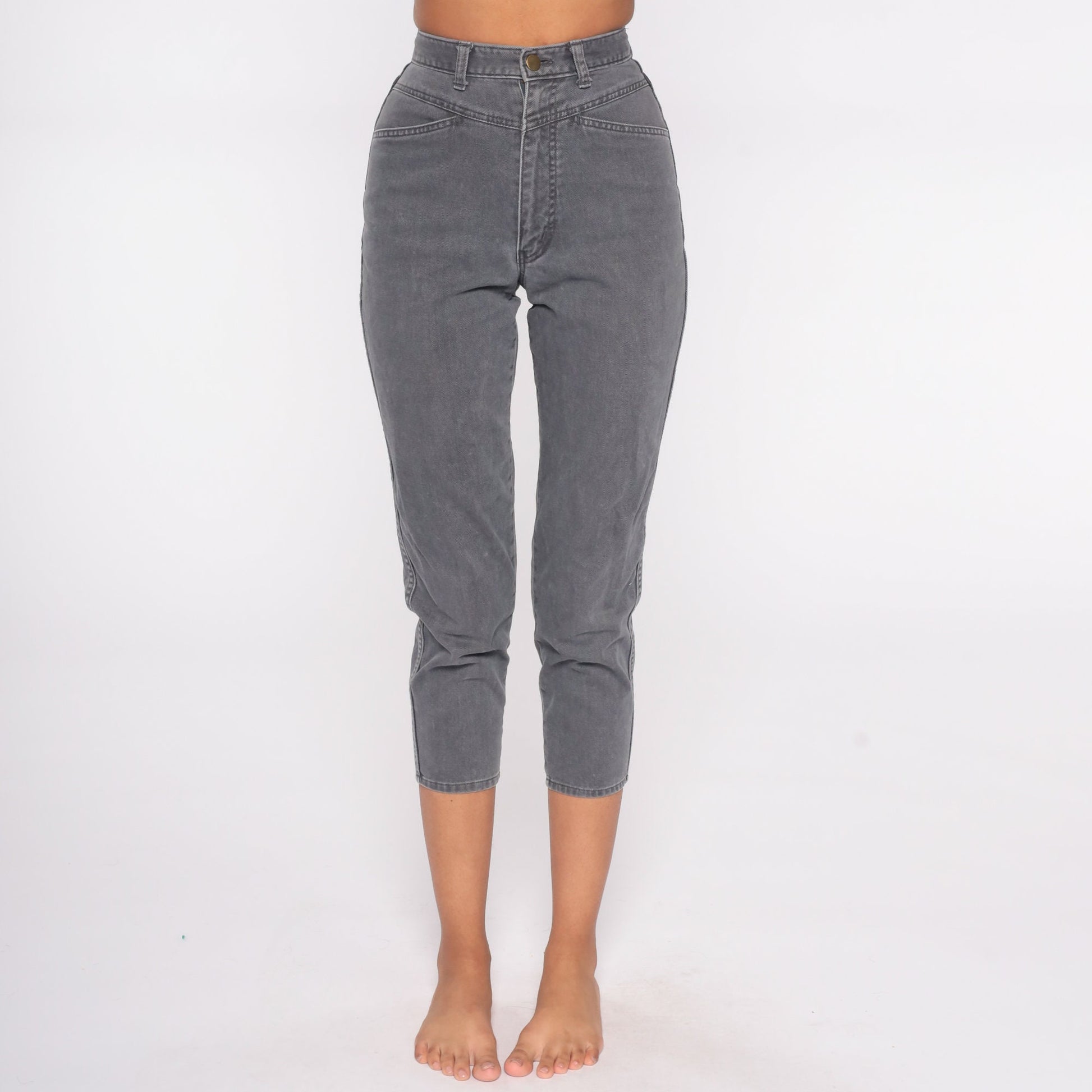 90s High Waist Skinny Ankle Jeans Charcoal Grey Cotton XXS