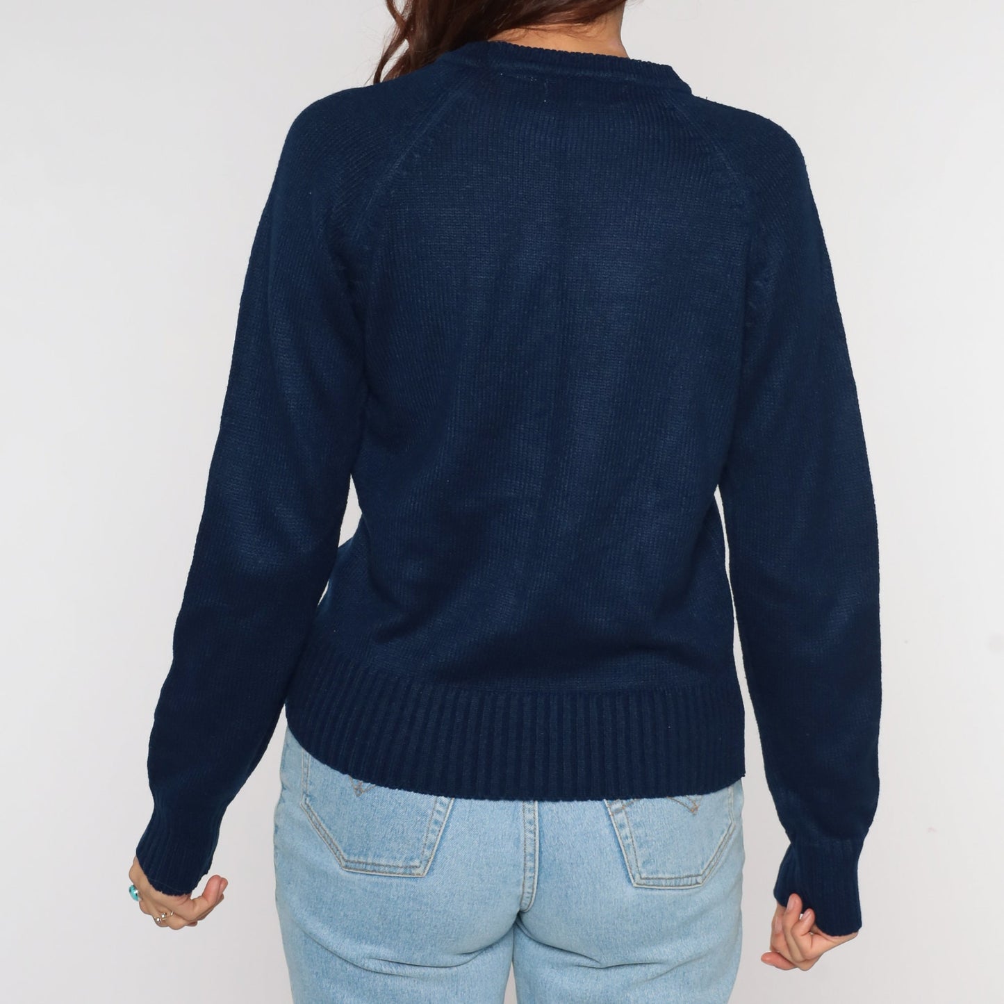80s Navy Knit Raglan Sweater Slouchy Pullover Unisex Medium