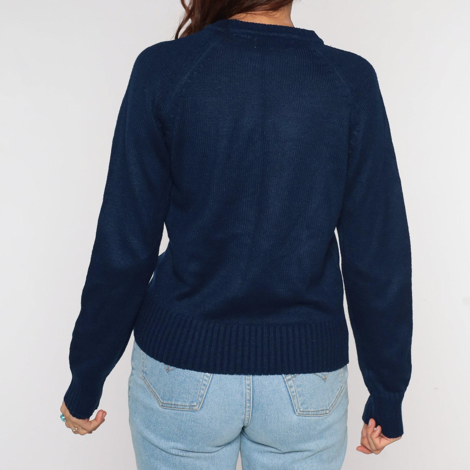 80s Navy Knit Raglan Sweater Slouchy Pullover Unisex Medium