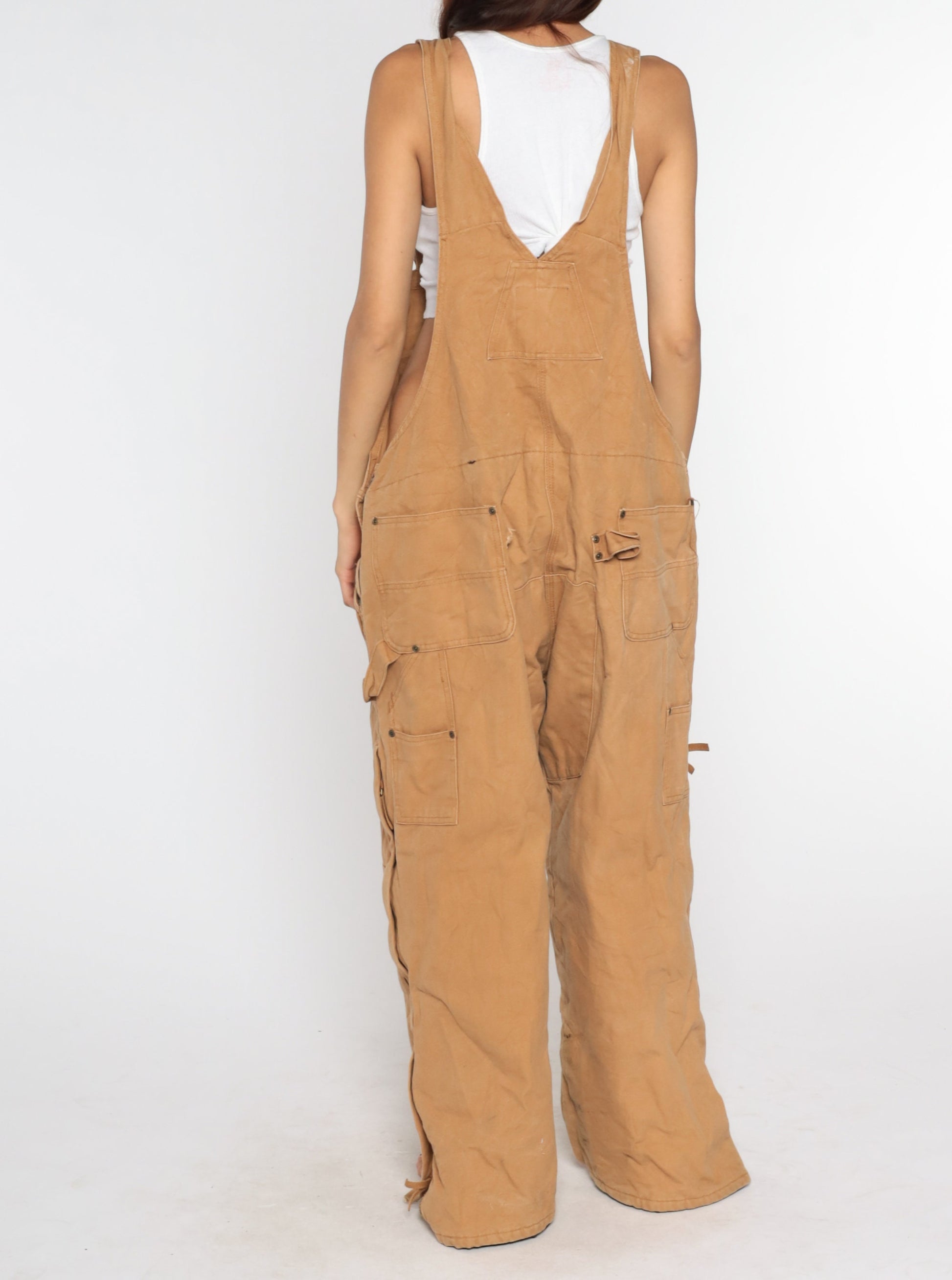90s Old Mill Quilted Cotton Overalls Brown Workwear Bib Dungarees Large