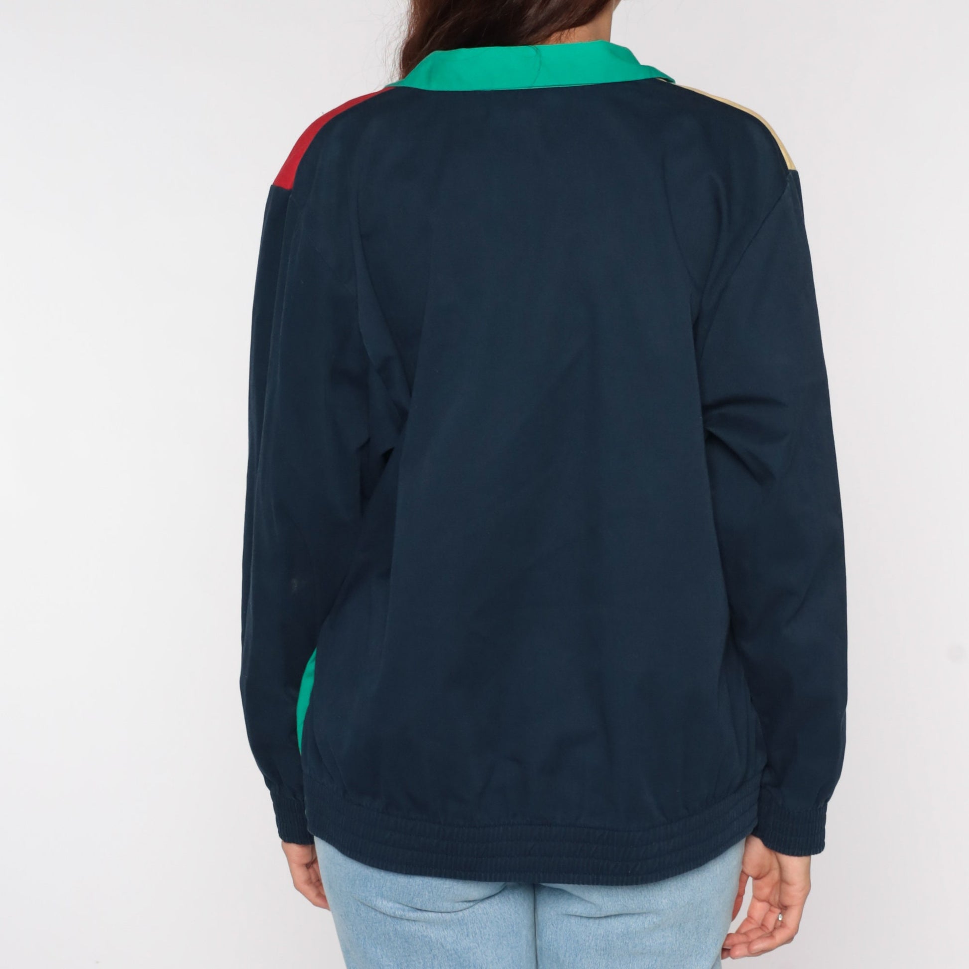 90s Color Block Windbreaker Jacket Navy Red Yellow Green Zip Medium