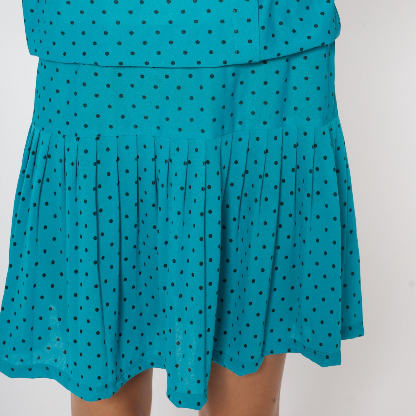 80s Blue Polka Dot Mini Dress Puff Sleeve Low Waist Large