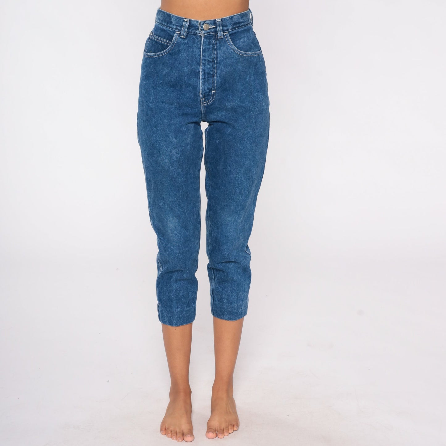 80s Bonjour High-Waist Cropped Ankle Jeans Blue Denim Extra Small XS