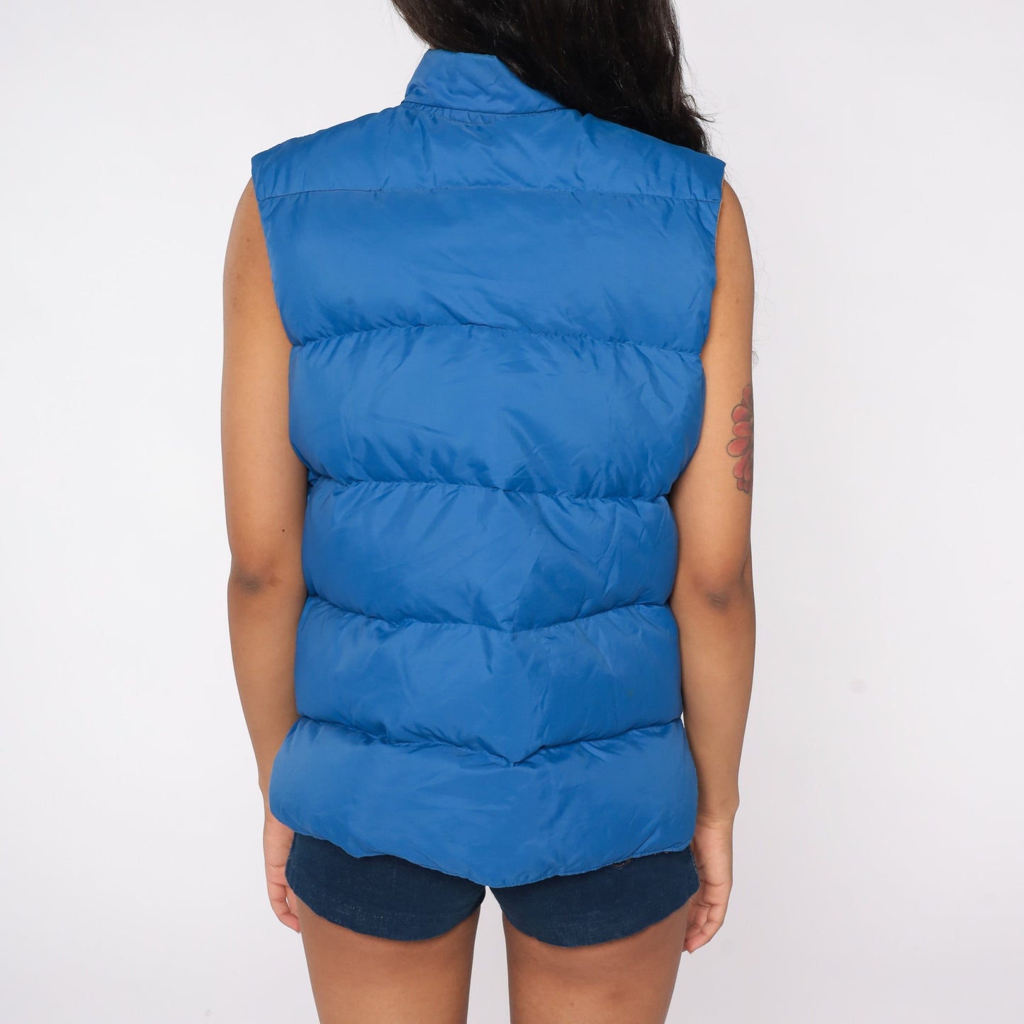 70s Reversible Goose Down Puffer Vest Mustard Brown Blue Sleeveless Medium Large