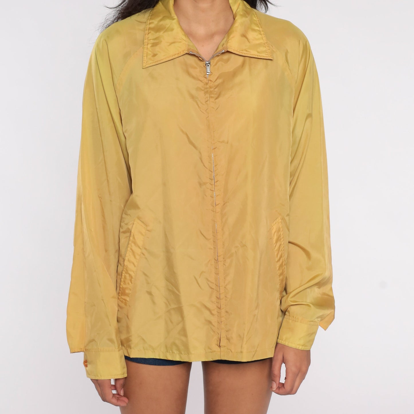 70s Yellow Nylon Windbreaker Jacket Zip Up Extra Large