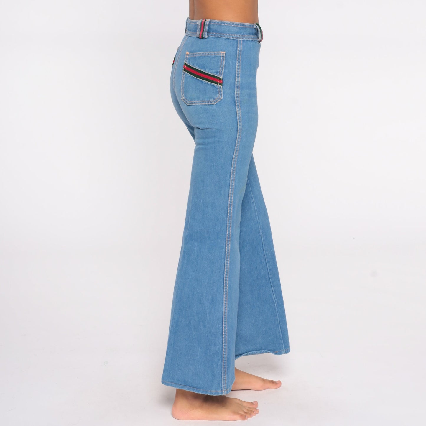70s Lavion High Waisted Bell Bottom Jeans Blue Stripe Extra Small XS