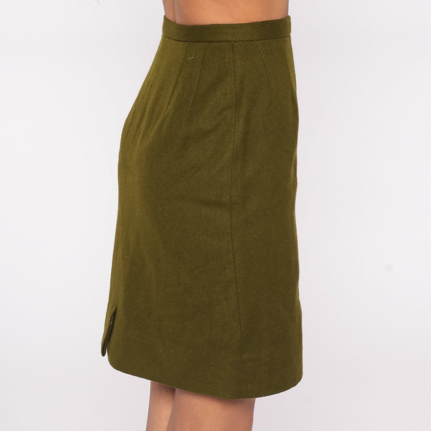 1970s Olive Pencil Skirt High Waist Wool Knit XS Extra Small