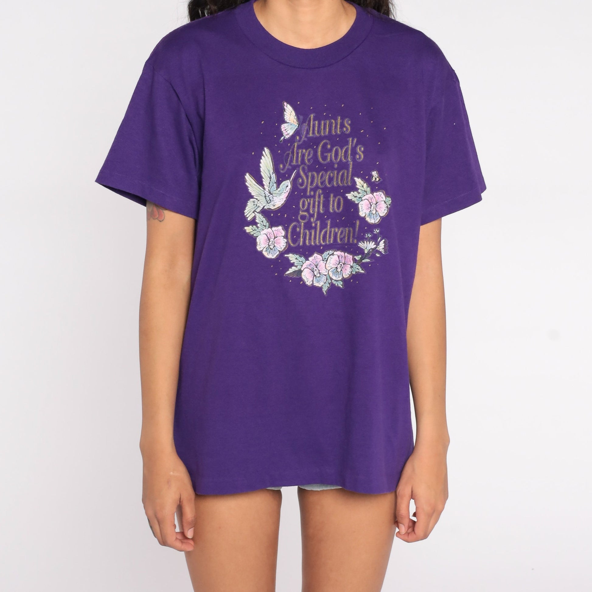 90s Aunt Graphic T-Shirt Purple Christian Novelty Tee Large