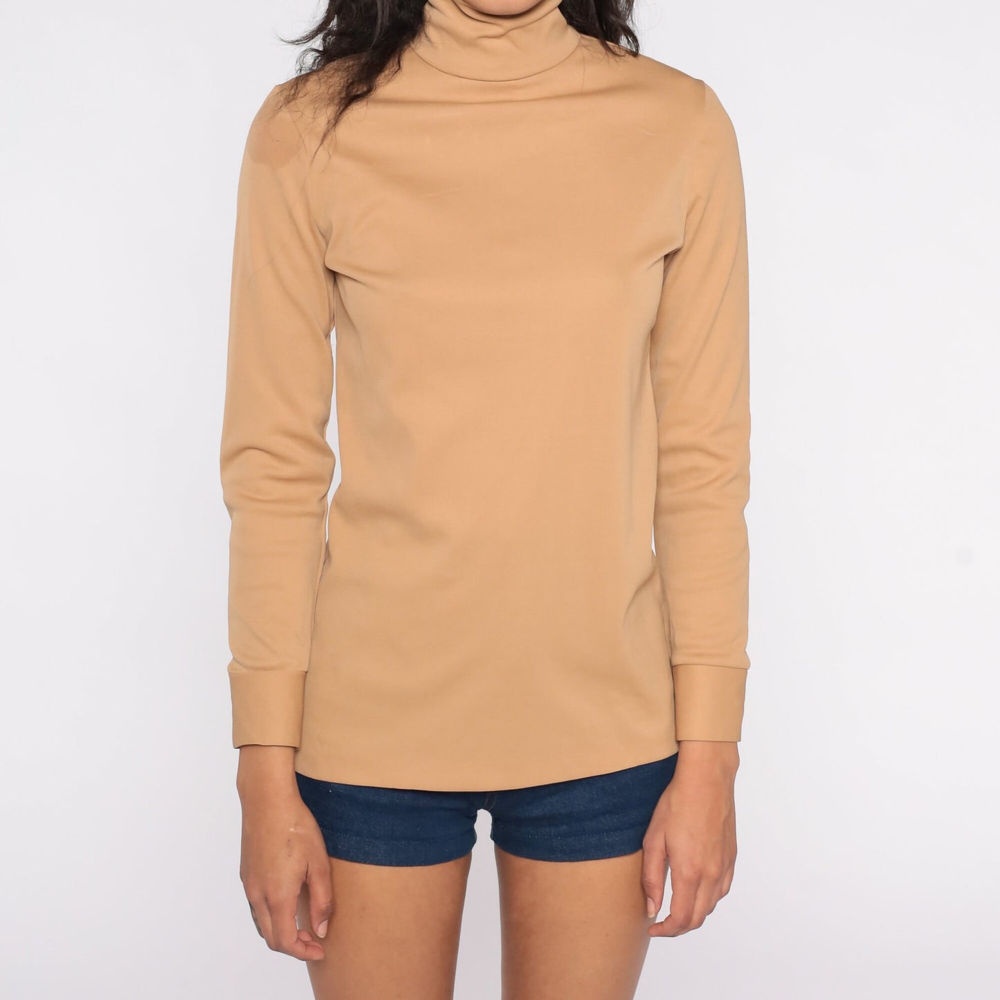 70s Camel Turtleneck Long Sleeve Shirt Polyester Extra Small