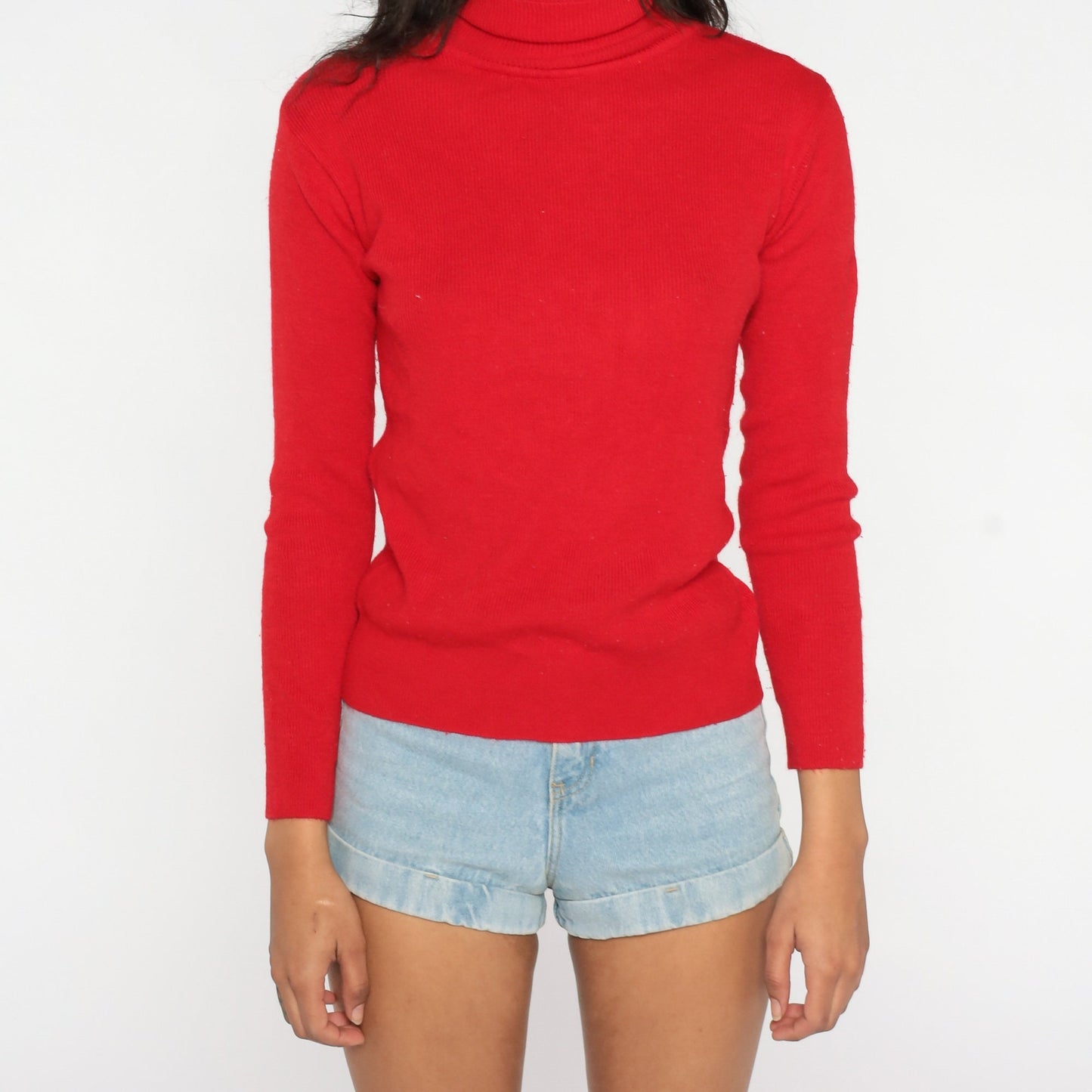80s Red Knit Turtleneck Long Sleeve Sweater Top Ribbed Medium Large