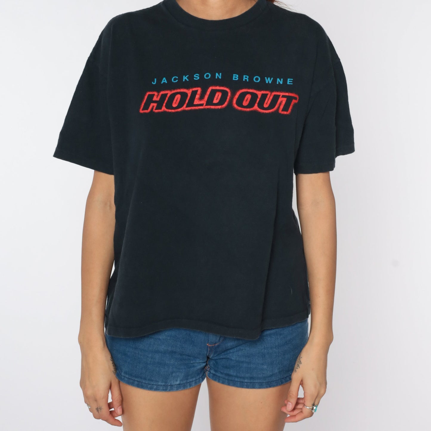 80s Jackson Browne Hold Out Band T-Shirt Black Concert Tee Large