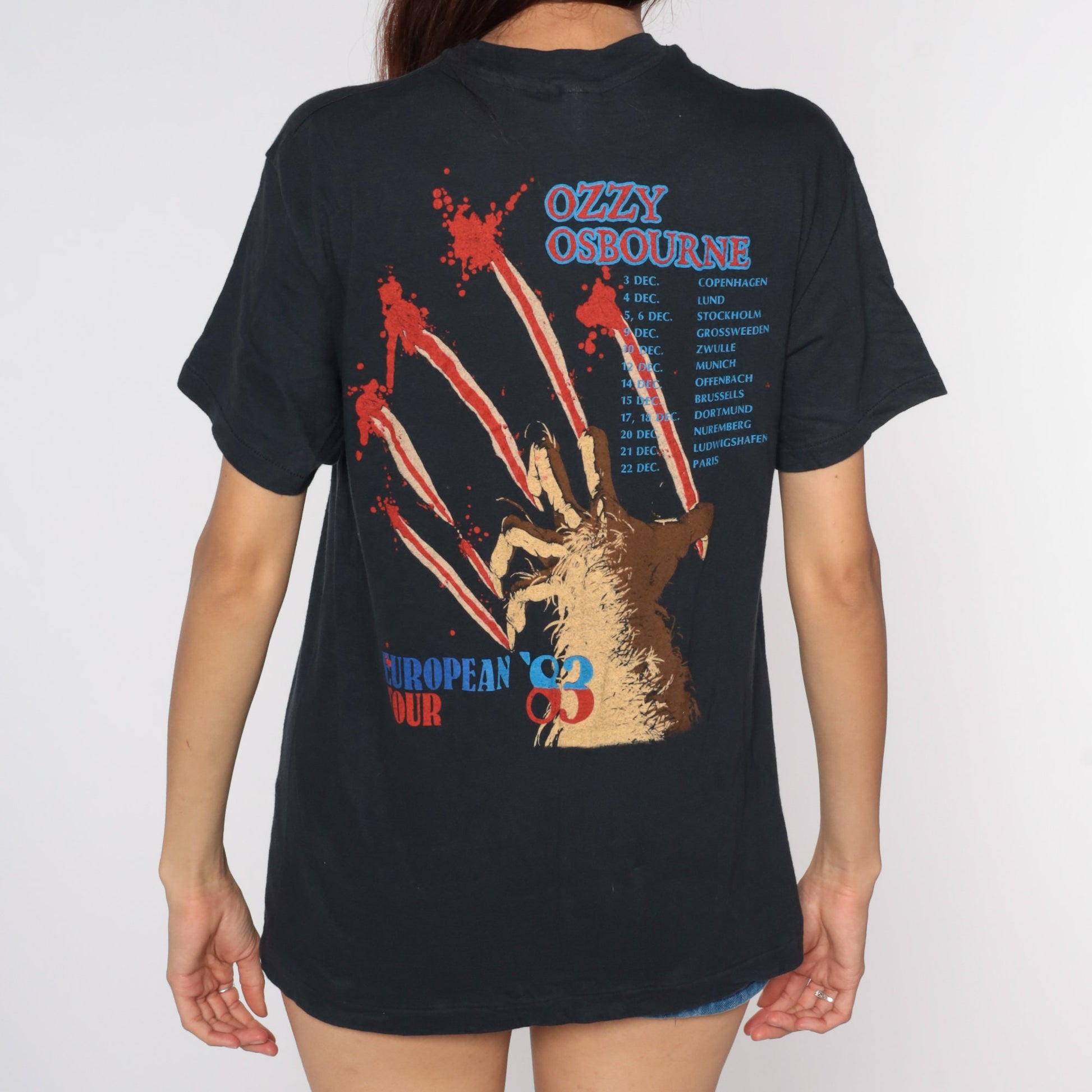 1983 Ozzy Osbourne Bark At The Moon Tour T-Shirt Black Cotton Medium
