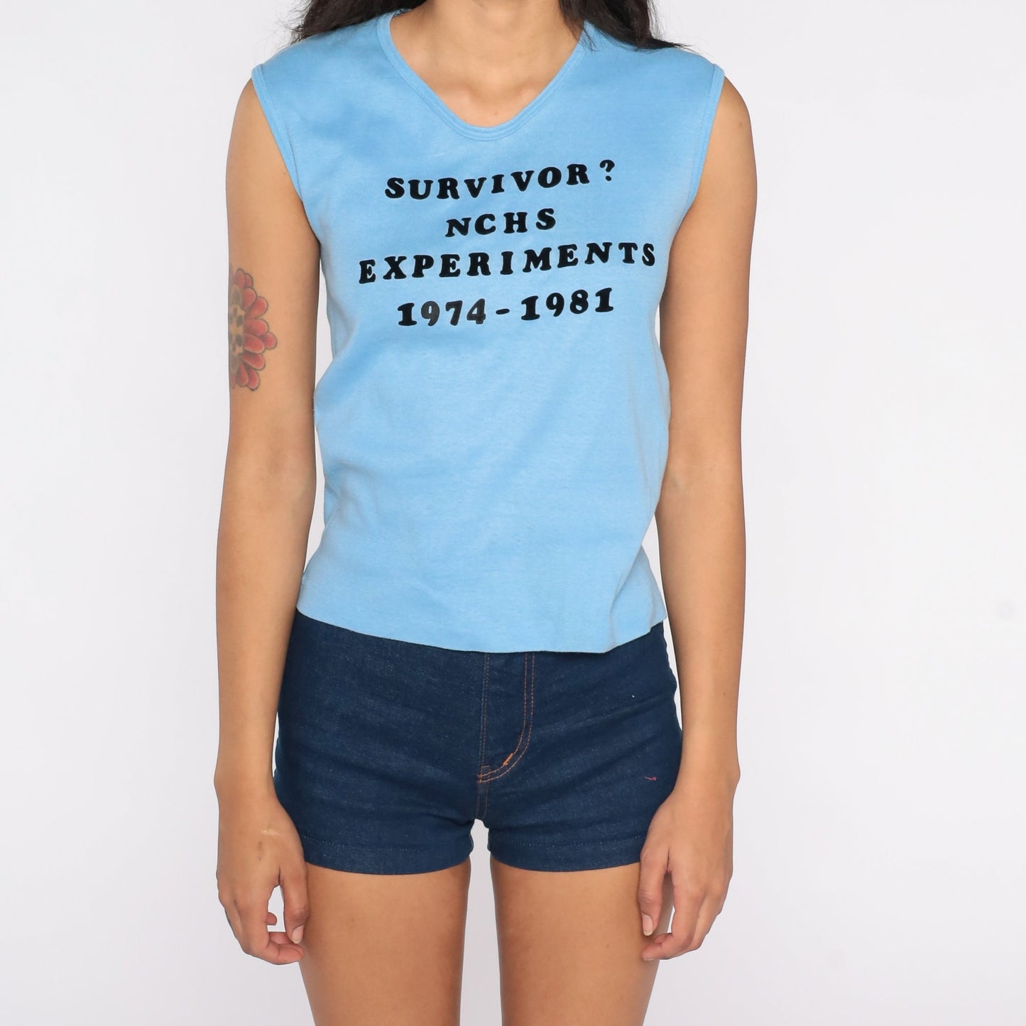 80s CDC NCHS Experiments Survivor Graphic T-Shirt Baby Tee Small