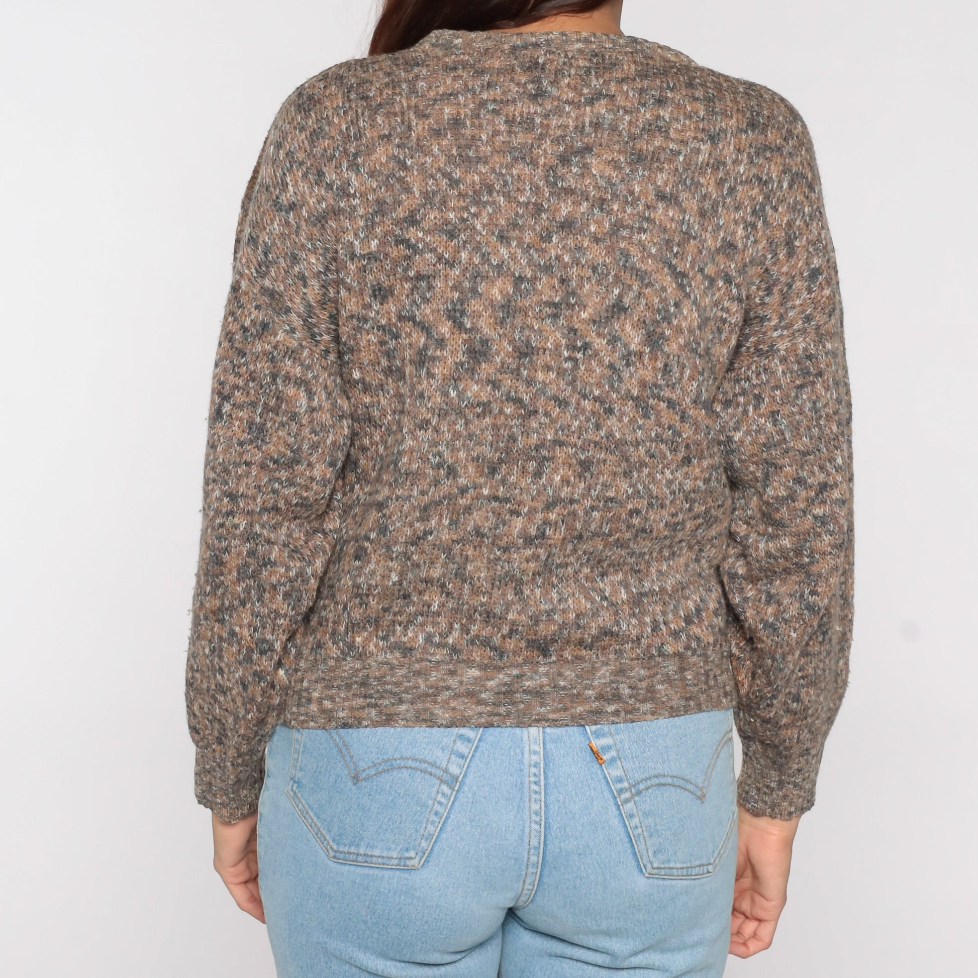 80s Brown Striped Wool Blend Crewneck Sweater Pullover Medium M