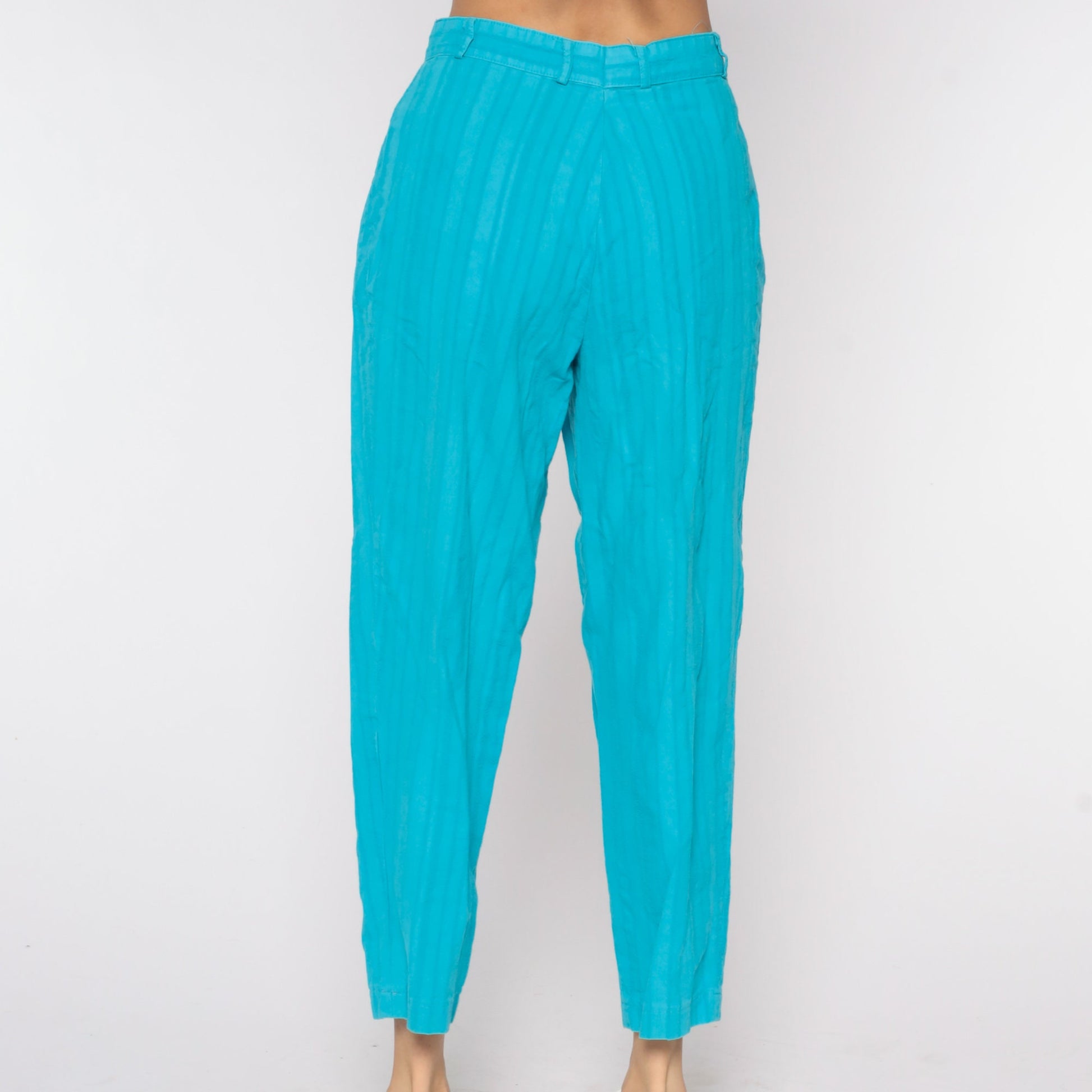 90s Turquoise High-Waisted Pleated Tapered Trousers Medium 29