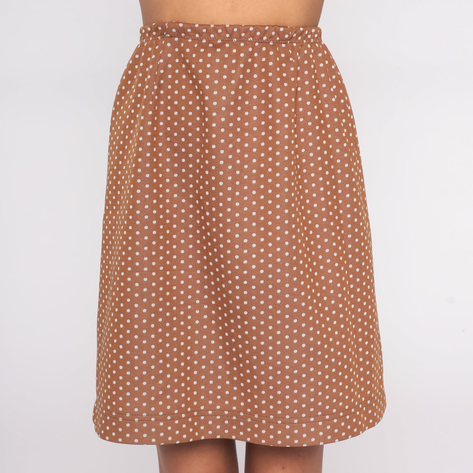 70s Brown Polka Dot Mini Skirt High Waisted Pencil Cut Small S