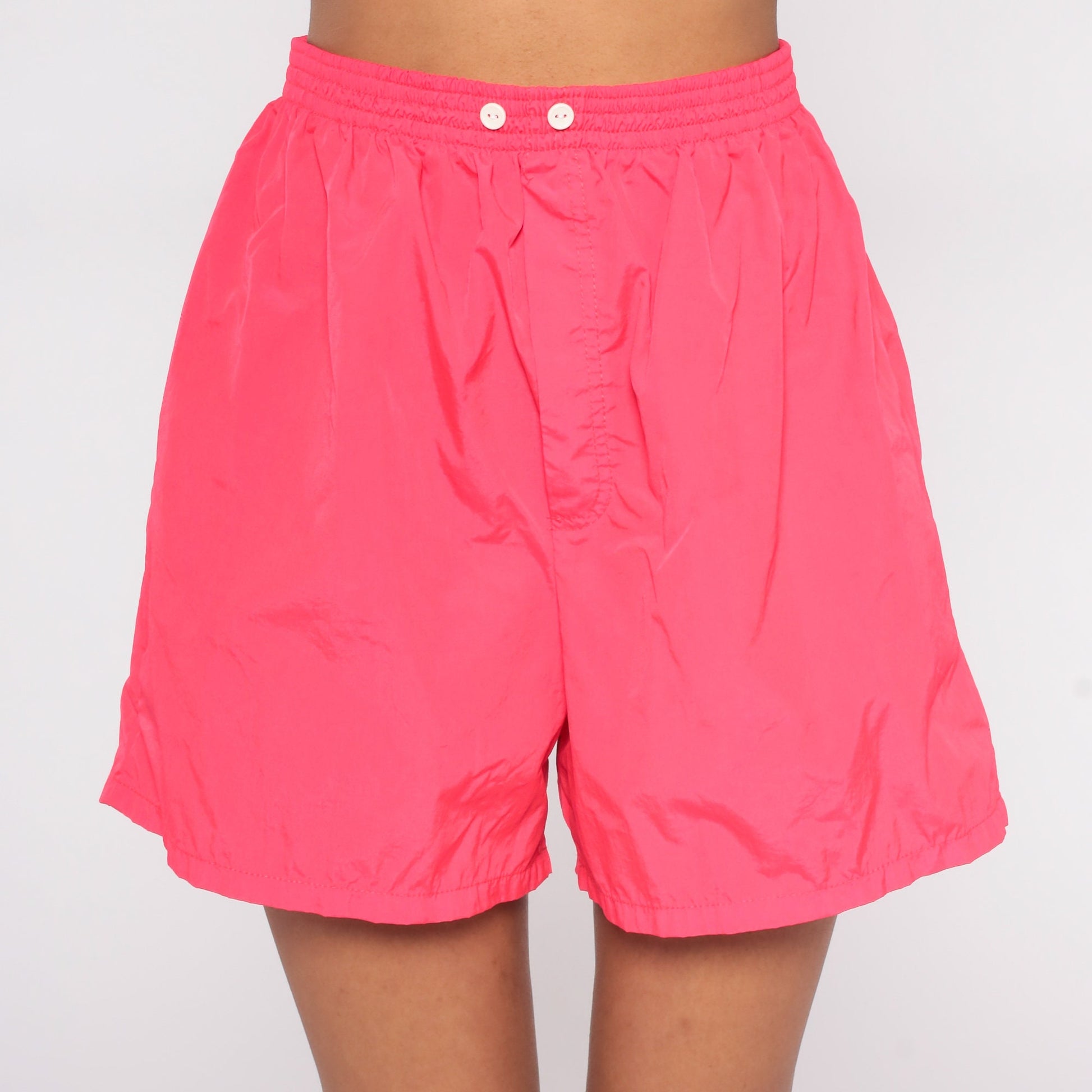 80s Hot Pink Nylon Shorts High Waist Baggy Beach Small S