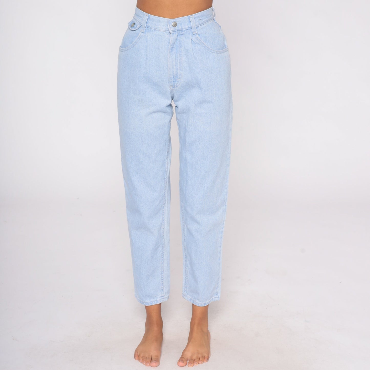 80s Lee Pleated High-Waist Tapered Jeans Light Wash Denim Extra Small XS
