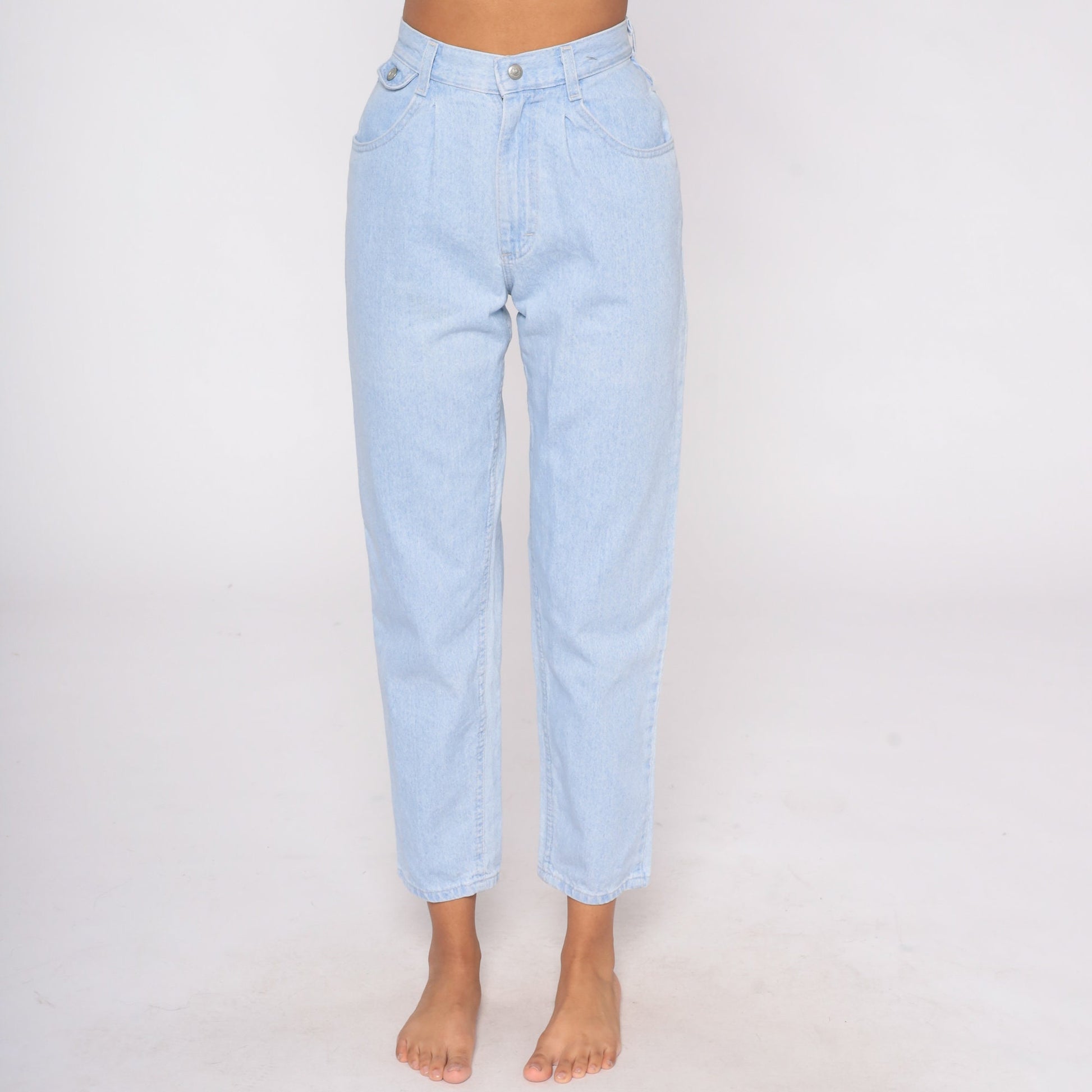 80s Lee Pleated High-Waist Tapered Jeans Light Wash Denim Extra Small XS