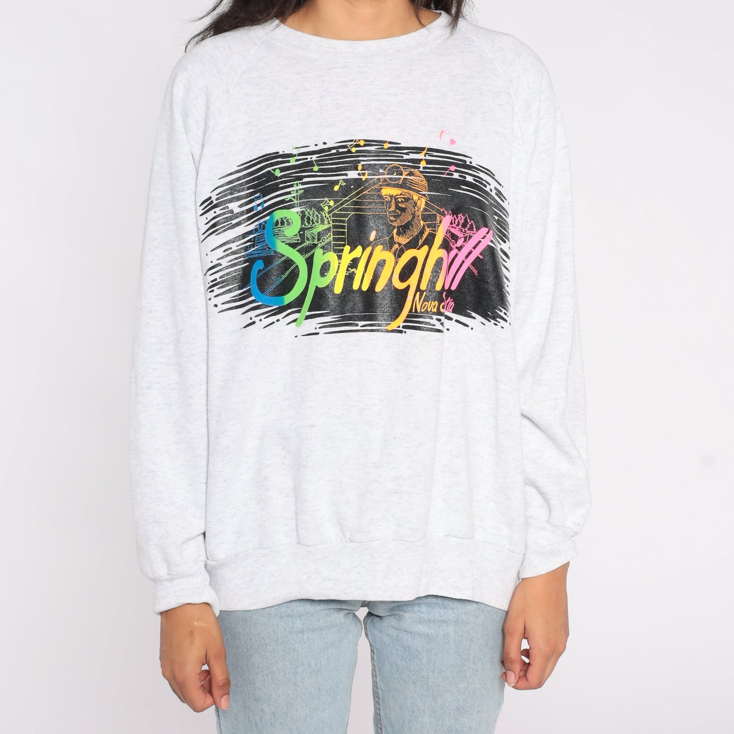 80s Springhill Nova Scotia Miner Neon Graphic Sweatshirt Extra Large