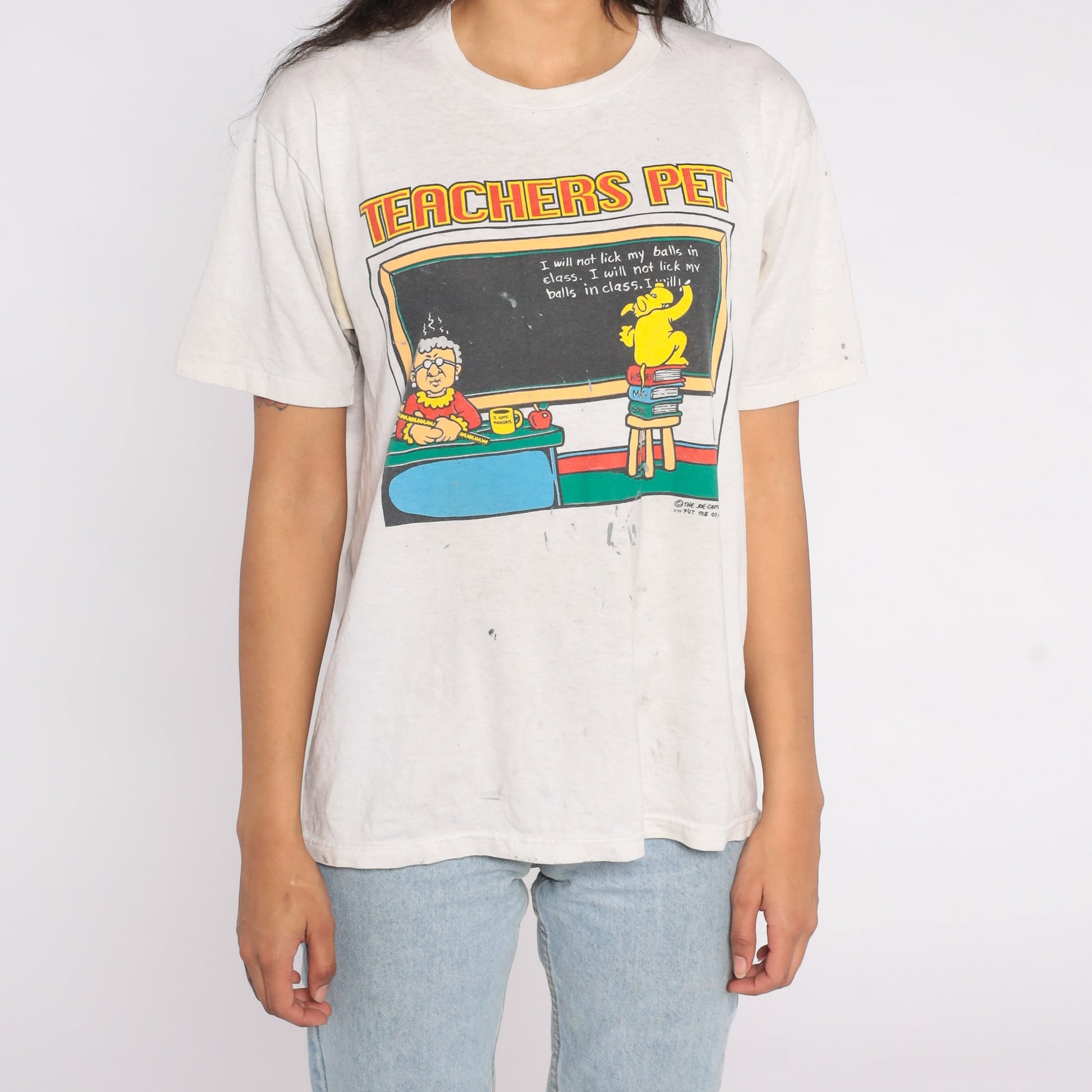 90s Teachers Pet Dog Joke Graphic T-Shirt Distressed Cotton Large L