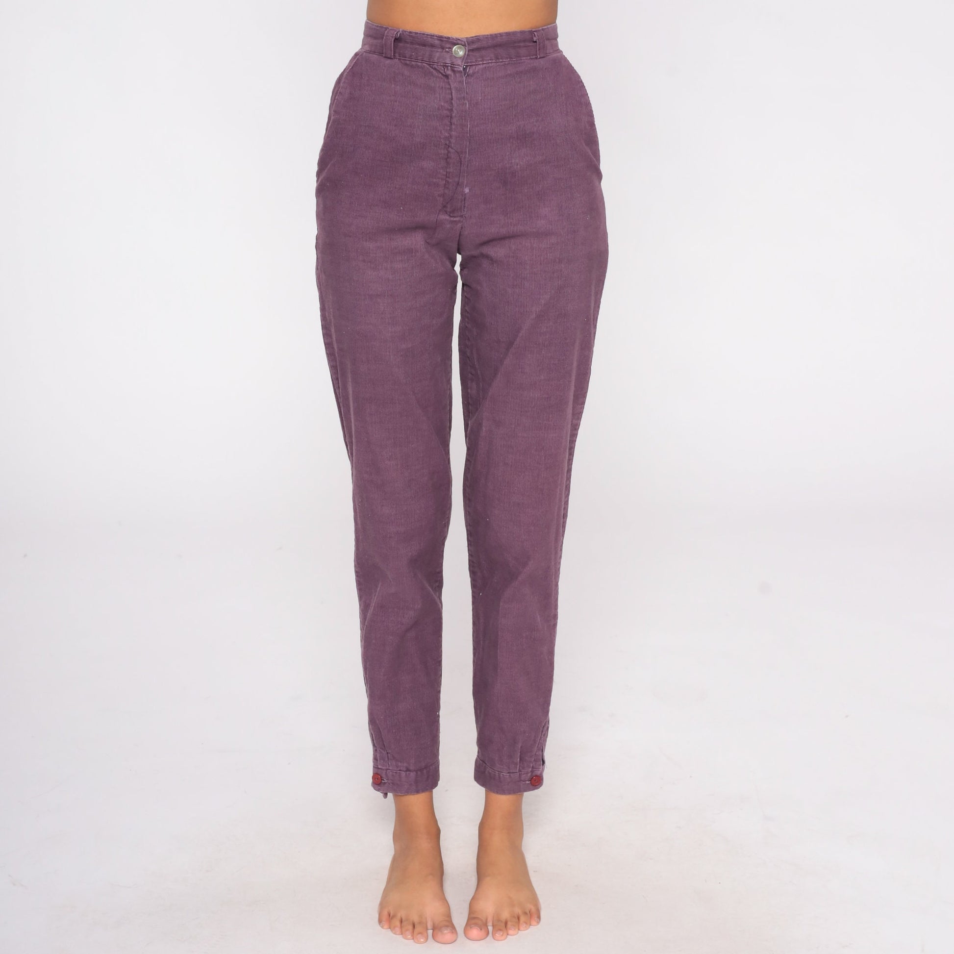 80s Purple Corduroy High-Waist Tapered Pants Extra Small