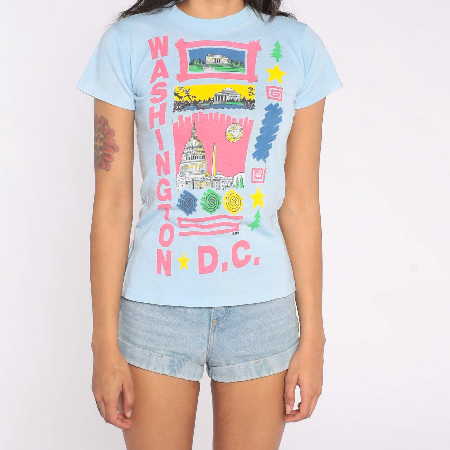 80s Washington DC White House Graphic T-Shirt Baby Blue Single Stitch Small