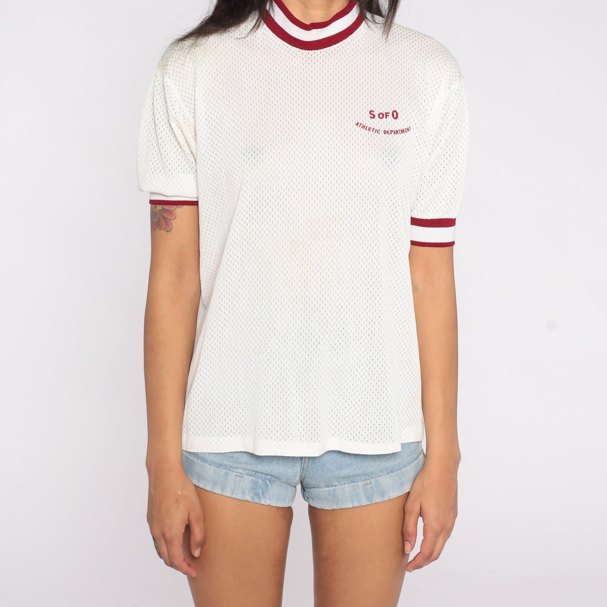 80s Champion School of the Ozarks Mesh Ringer T-Shirt White Medium