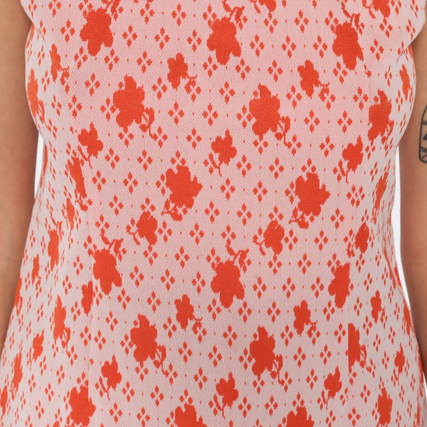 70s Orange Floral Abstract Tank Top Sleeveless Blouse Small