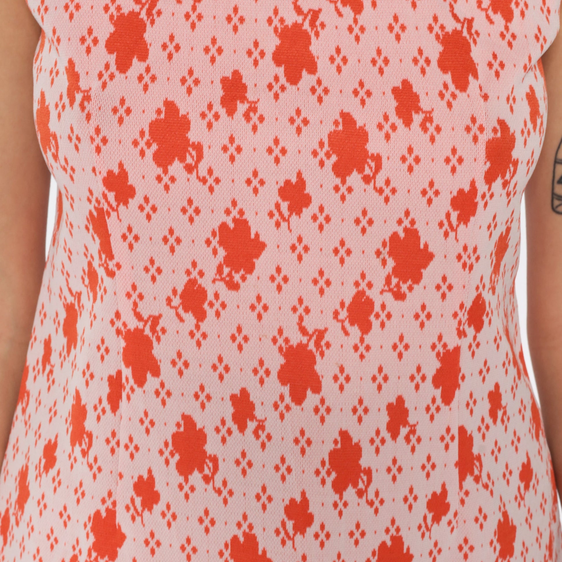 70s Orange Floral Abstract Tank Top Sleeveless Blouse Small