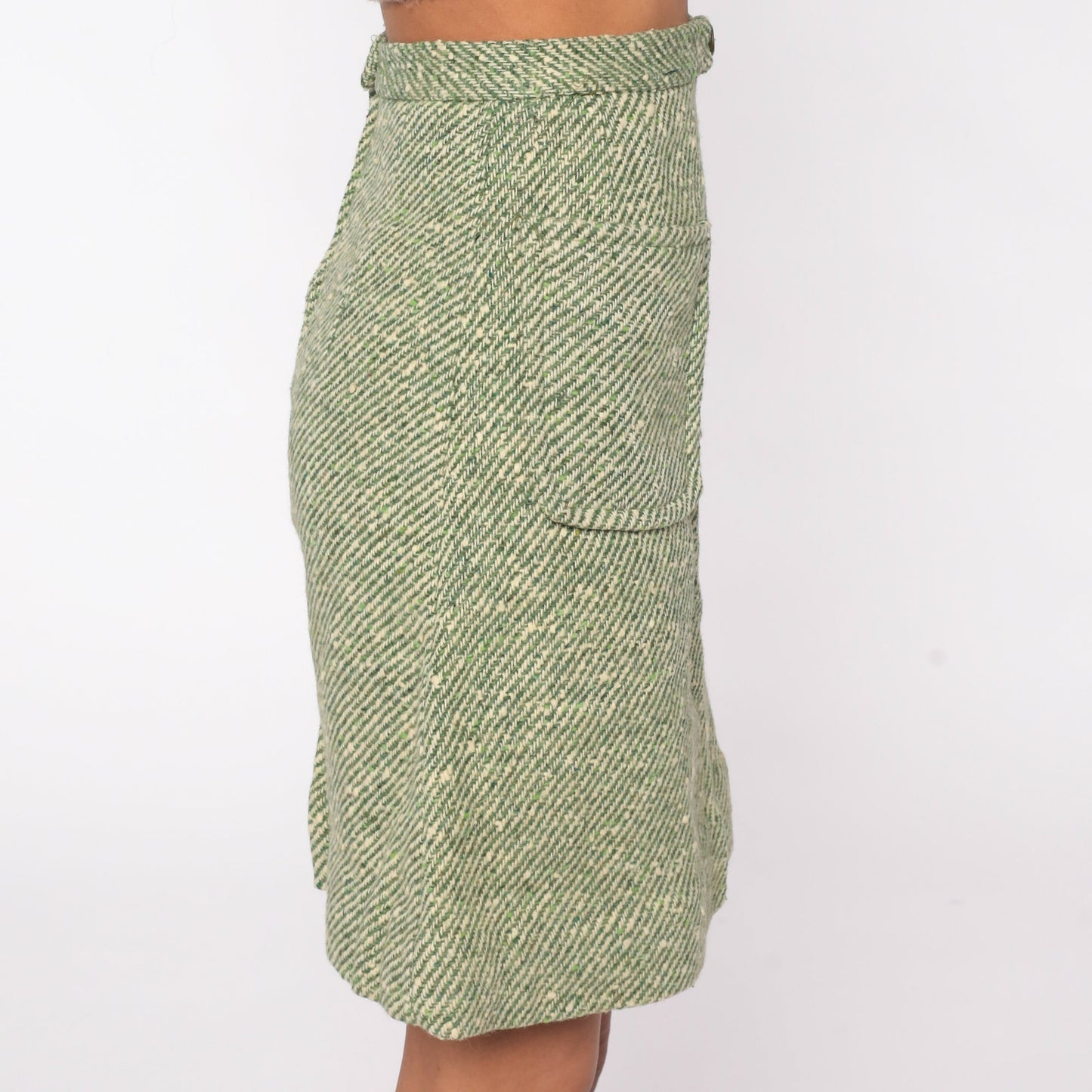 60s Green Striped Wool Mini Skirt High Waisted Extra Small