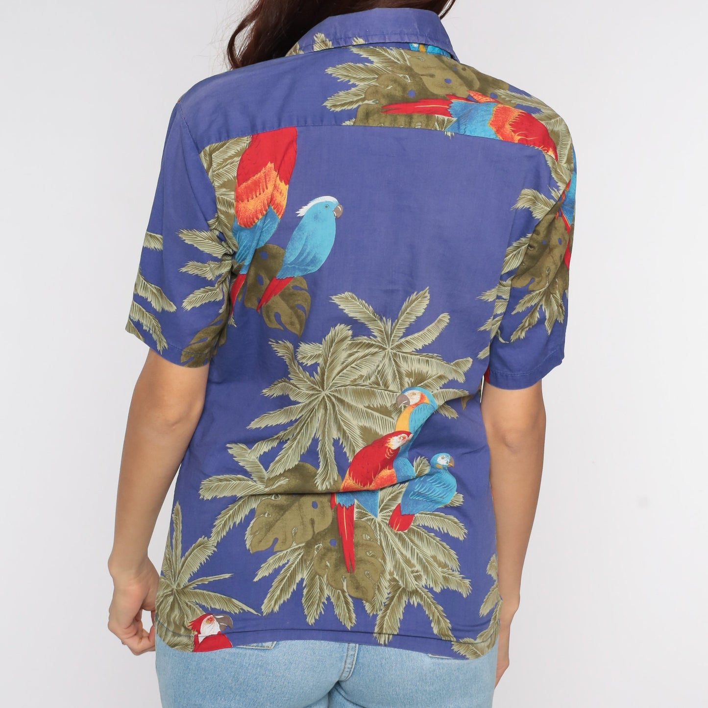 80s Ocean Pacific Tropical Polo Shirt Parrot Palm Leaf Print Small