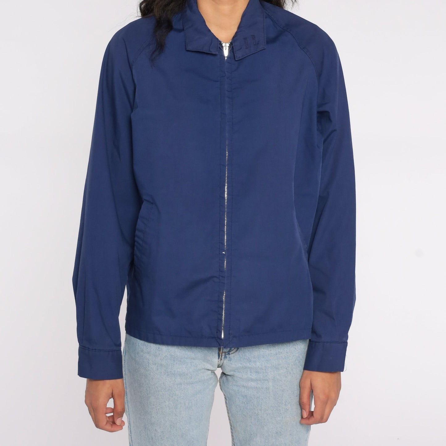 80s Pacific Trail Navy Windbreaker Jacket Zip Front Pockets Small