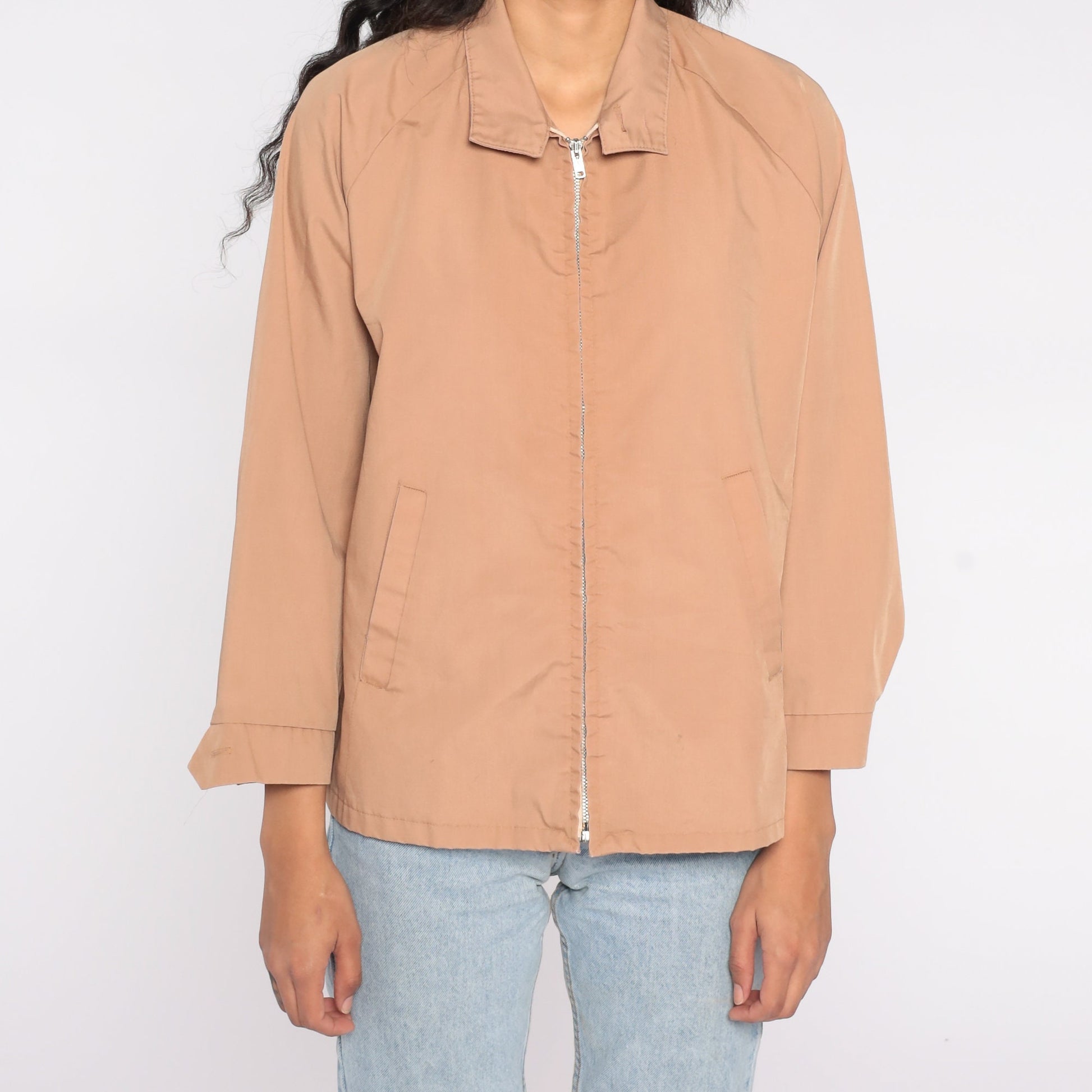 80s Tan Zip-Up Raglan Windbreaker Jacket Men's Medium