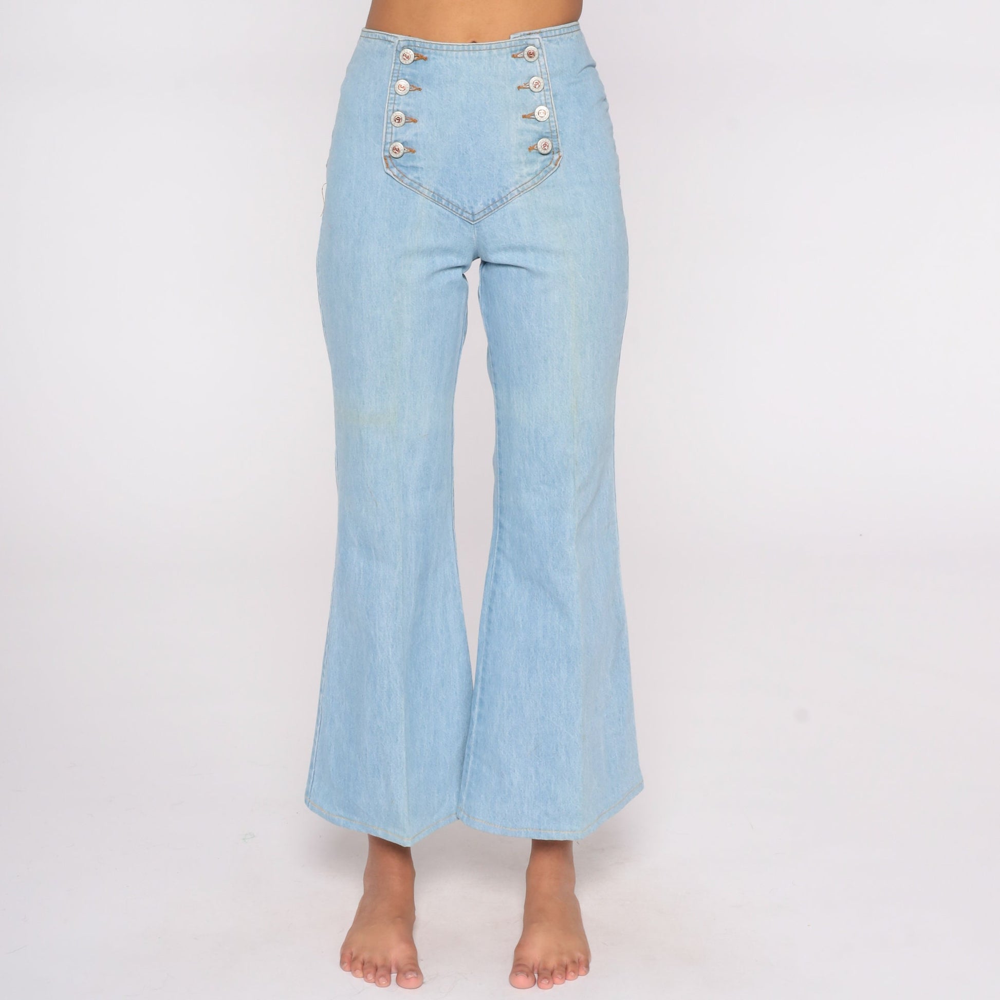 90s Light Wash Flare Jeans High Waisted Double Button Denim Small S