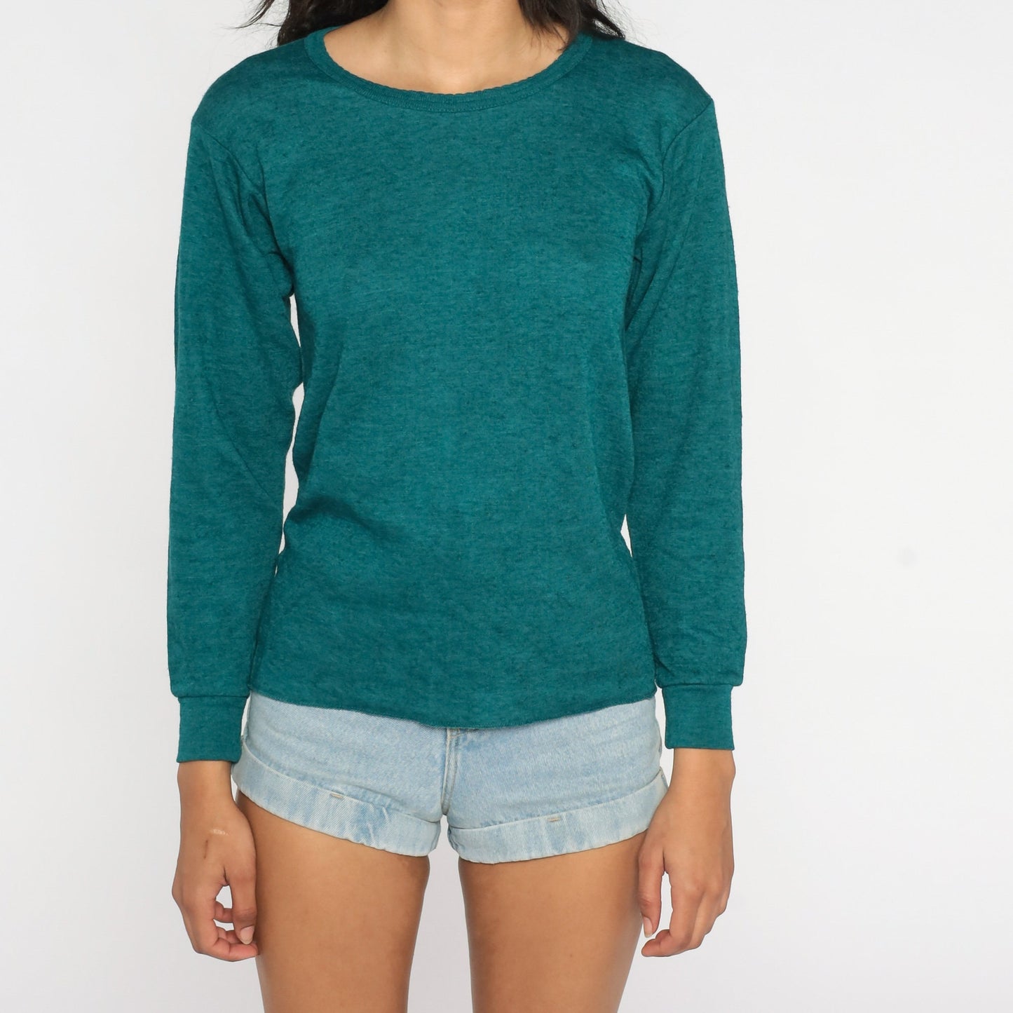 90s Teal Wool Blend Long Sleeve Knit Shirt Fitted Medium M