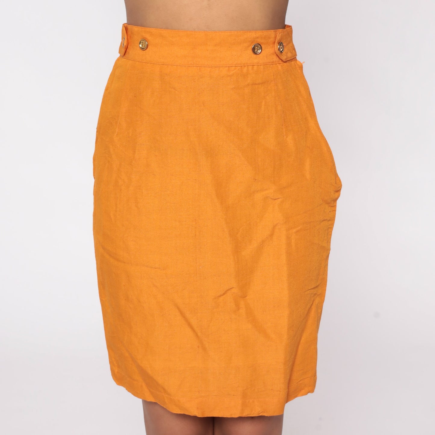 80s Orange Silk Pencil Skirt High Waist Mini Wiggle Small 6