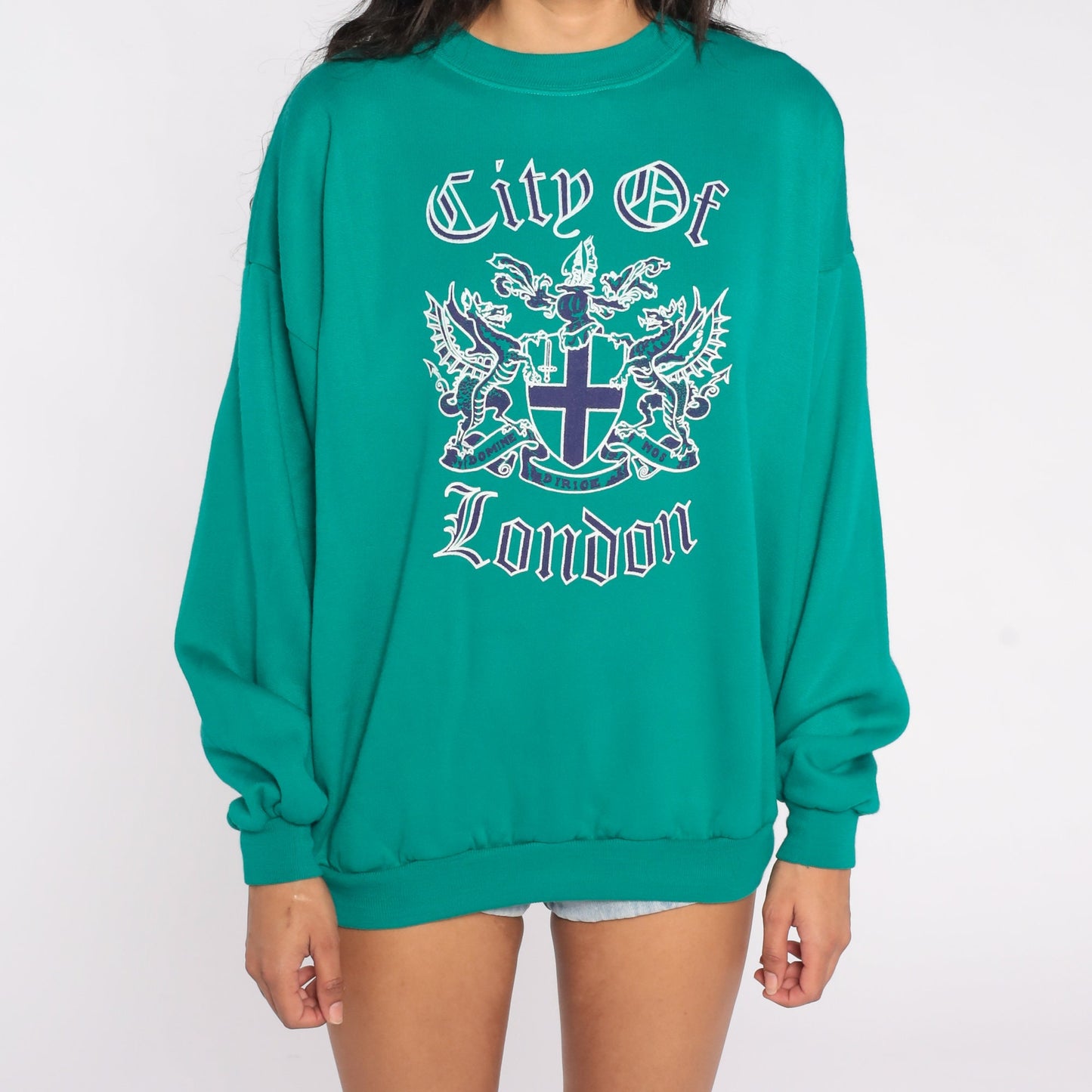 90s City of London Crest Sweatshirt Green Graphic Pullover Extra Large XL