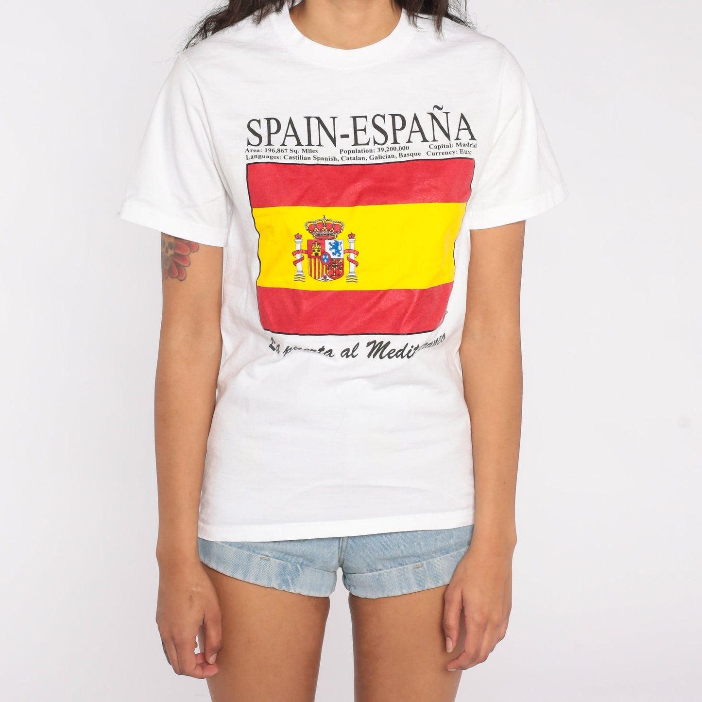 90s Spain España Spanish Flag Graphic T-Shirt Cotton Single Stitch Small