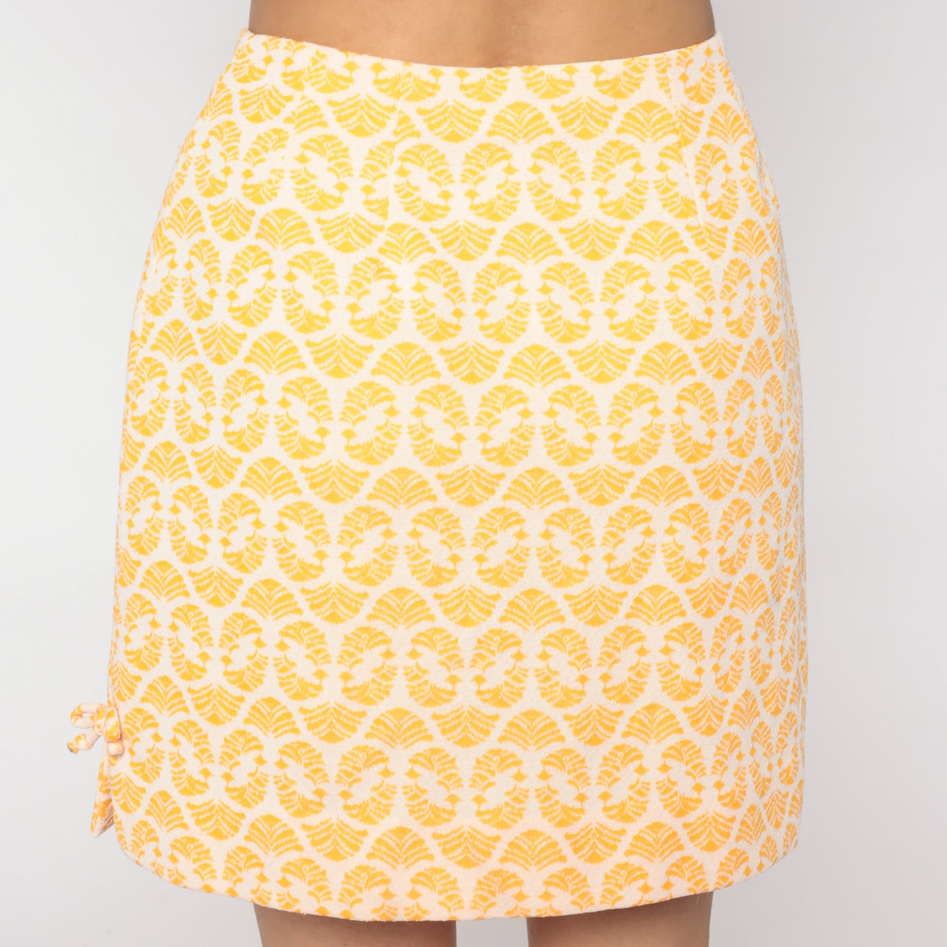 1970s Orange Geometric Mini Skirt High Waisted Small S