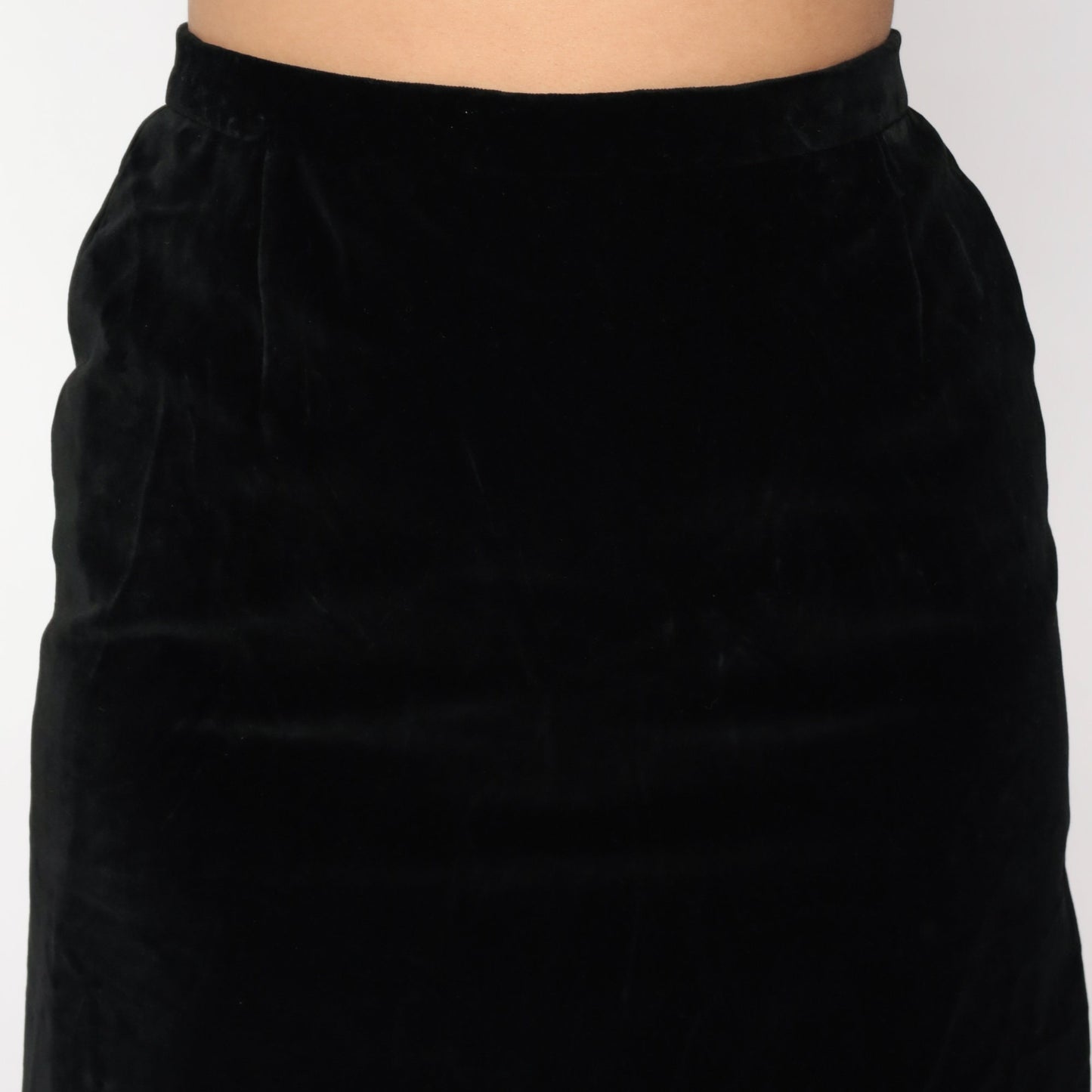 80s Black Velvet Pencil Mini Skirt High Waist Small S