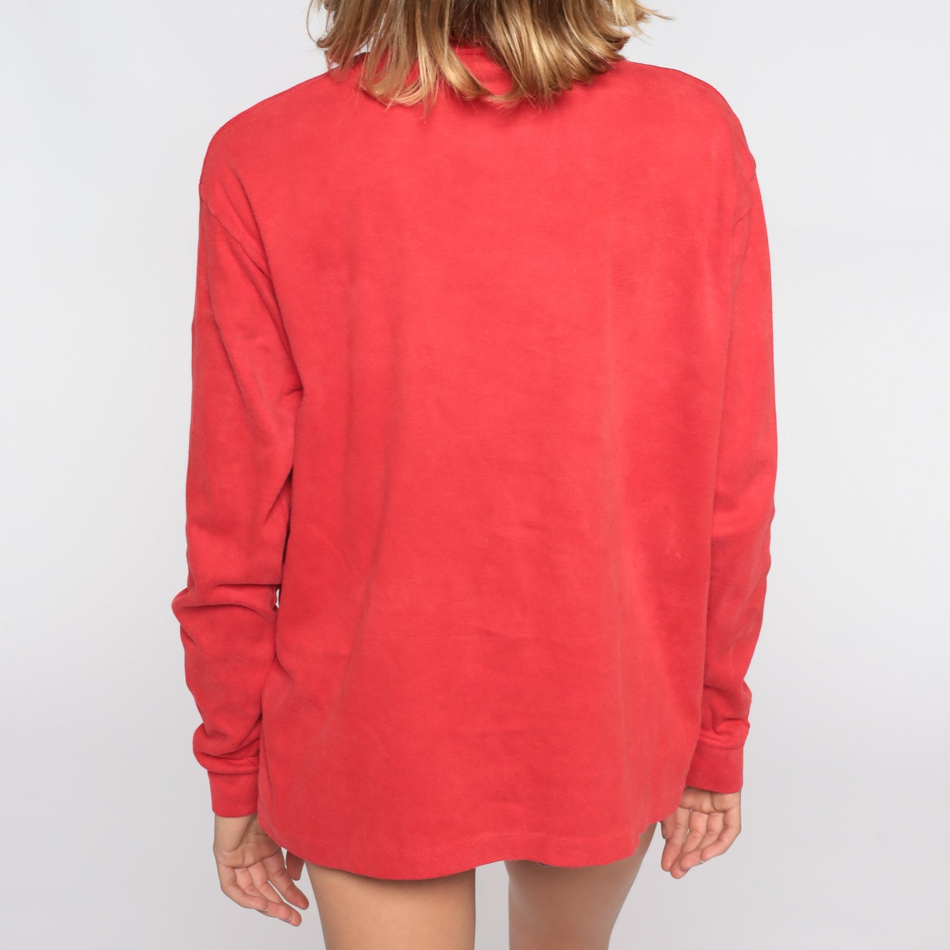 80s Red Turtleneck Cotton Long Sleeve Shirt Extra Large XL
