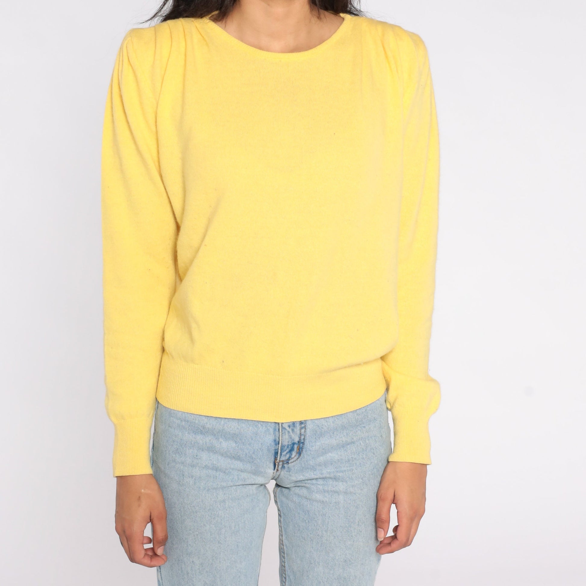 80s Benetton Yellow Cashmere Puff Sleeve Sweater Crewneck Medium