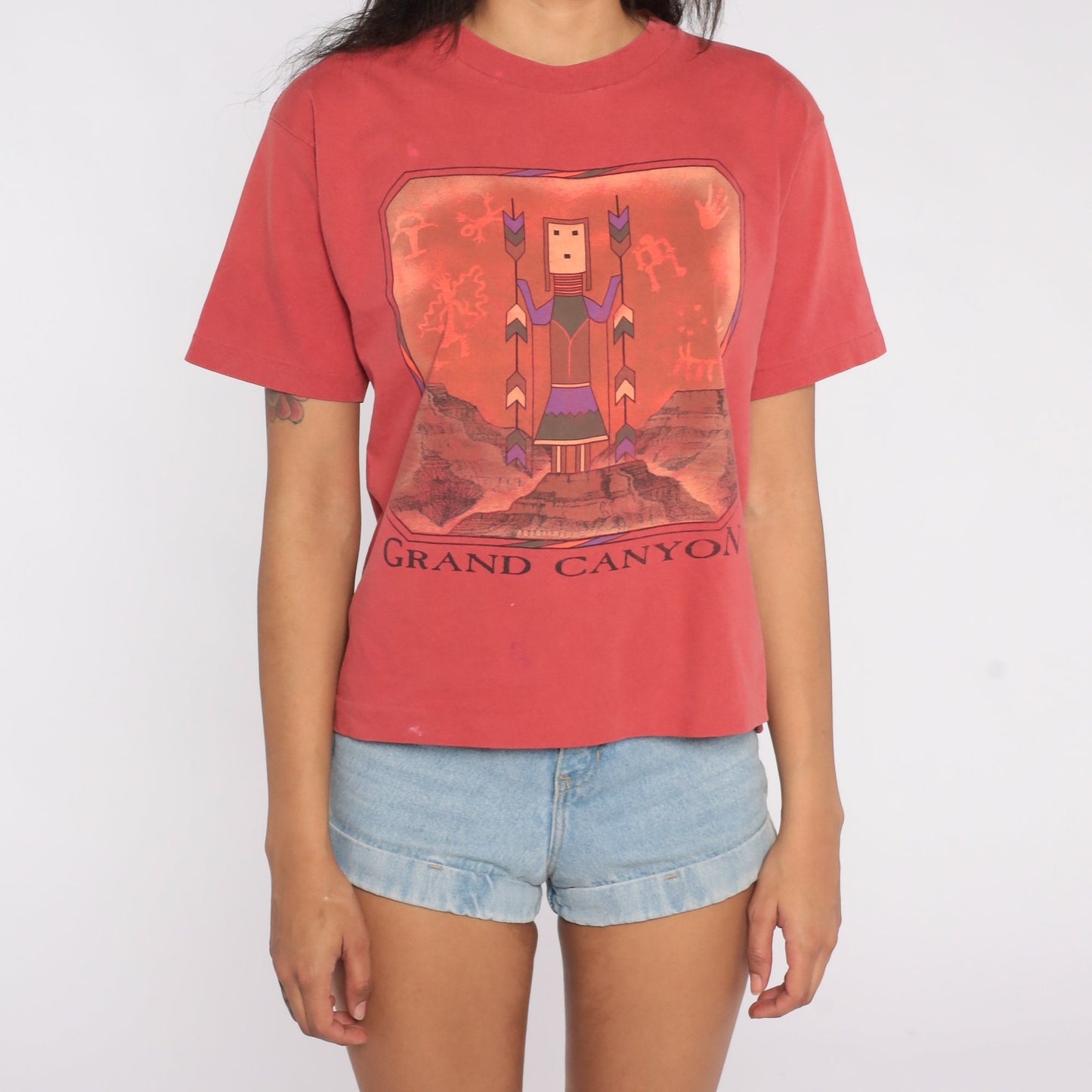 90s Grand Canyon Hopi Petroglyph Graphic T-Shirt Cotton Red Small