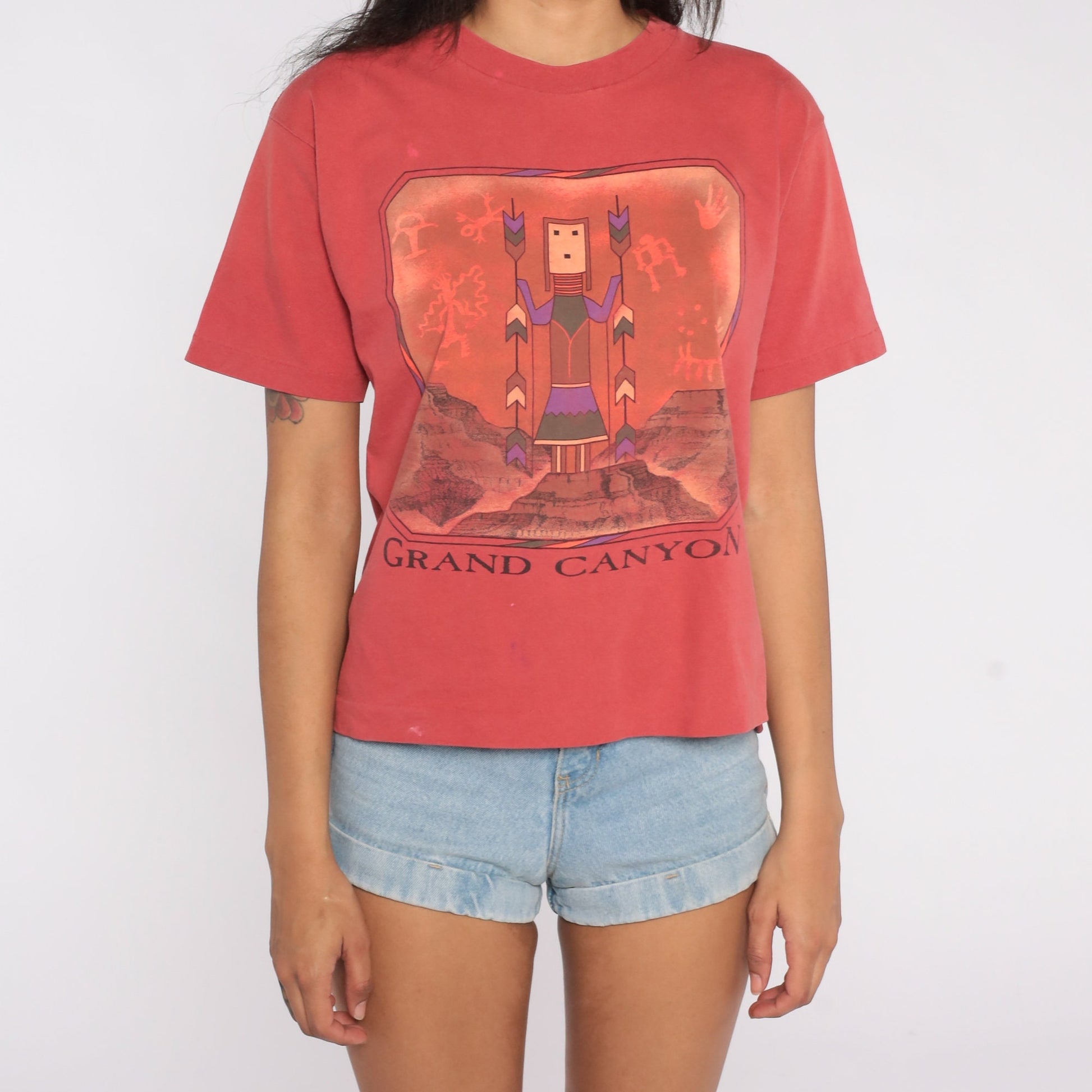 90s Grand Canyon Hopi Petroglyph Graphic T-Shirt Cotton Red Small