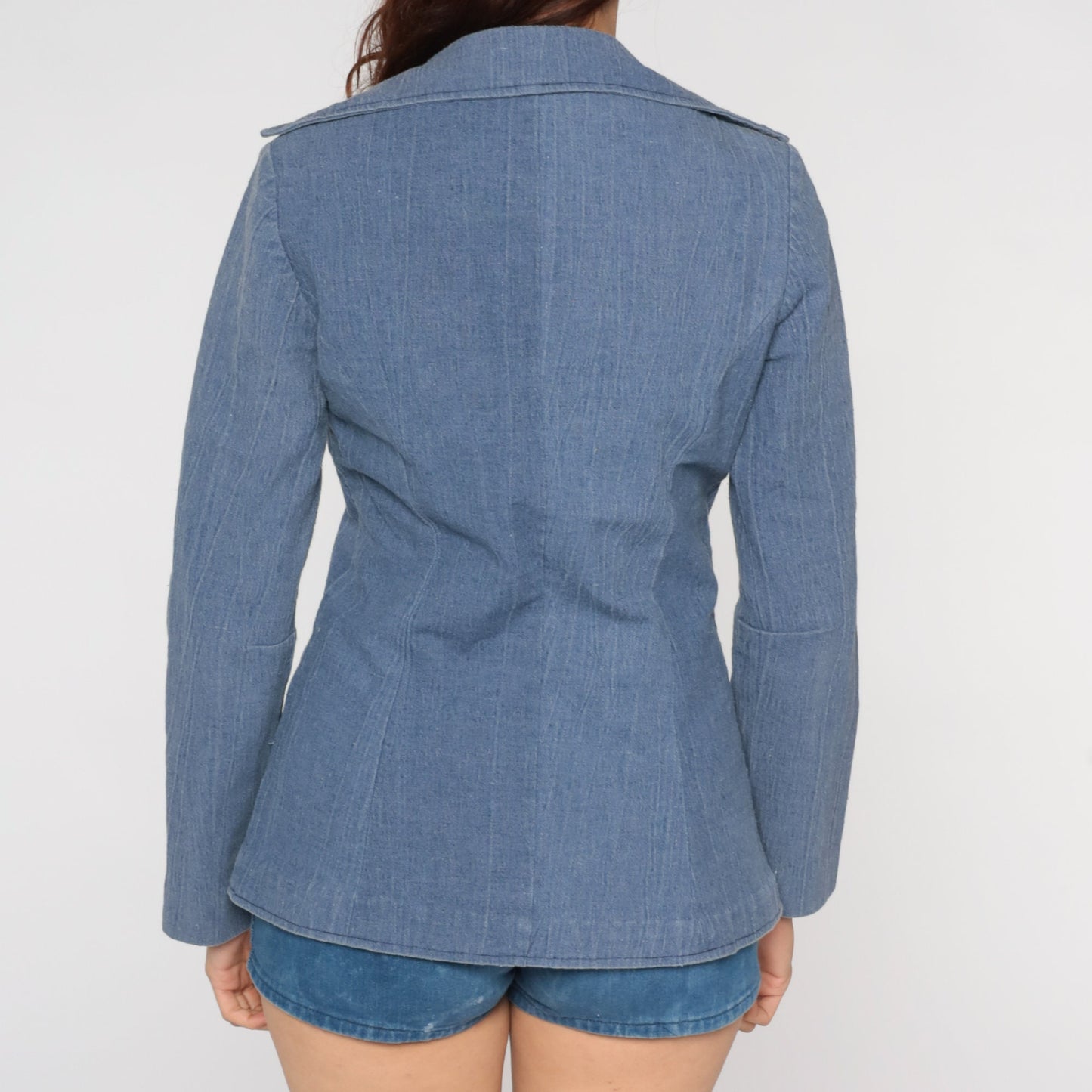 70s Blue Blazer Jacket Notched Collar Button-Up Medium M