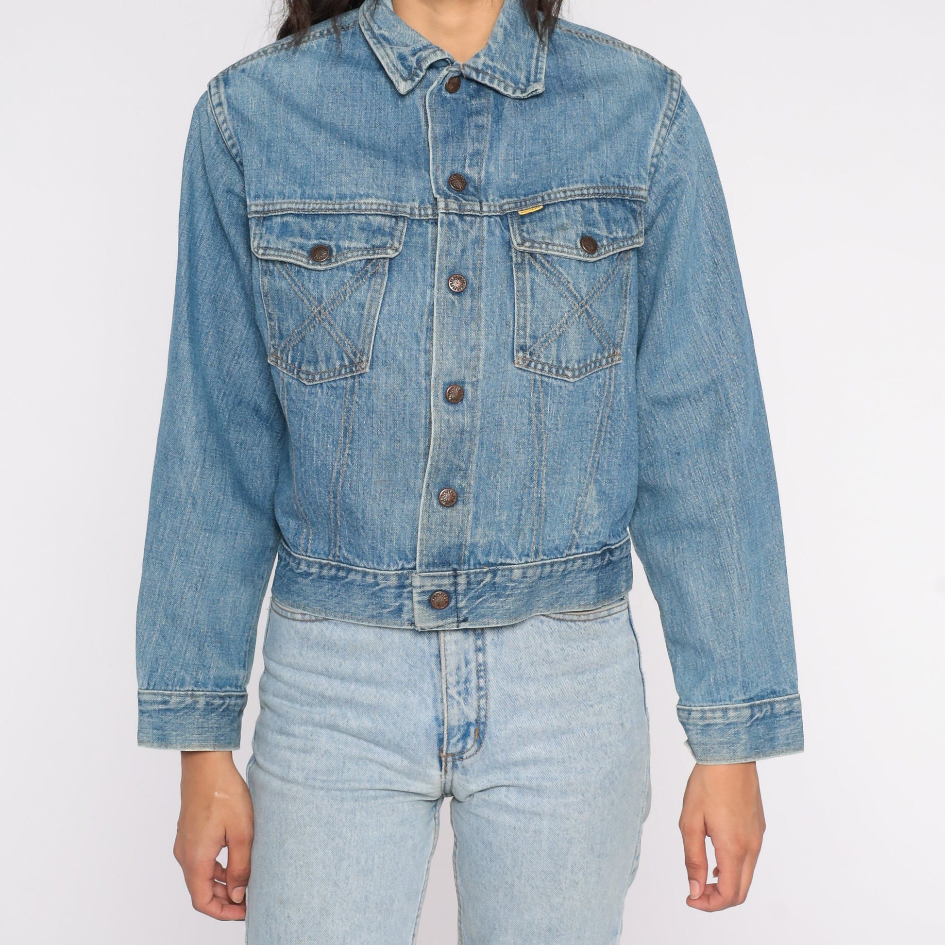 80s Big Yank Denim Jacket Blue Button-Up Trucker Coat Extra Small XS