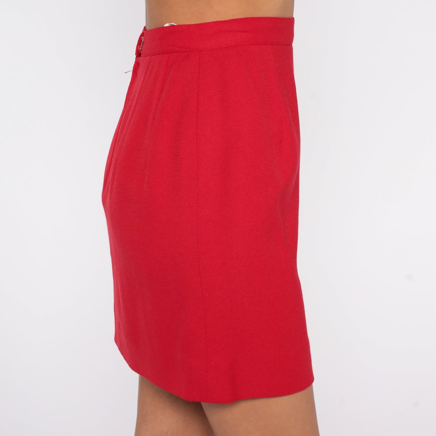 80s I Magnin Red Wool Pencil Skirt High Waist Mini Small