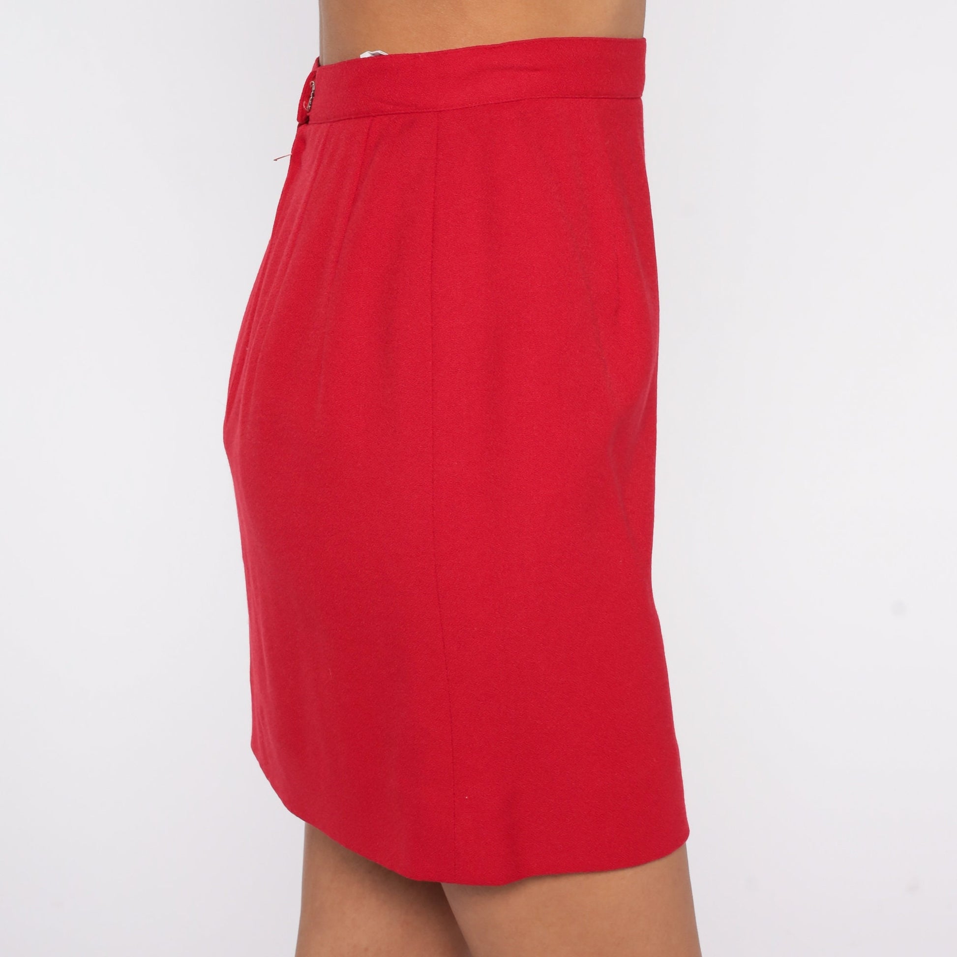 80s I Magnin Red Wool Pencil Skirt High Waist Mini Small
